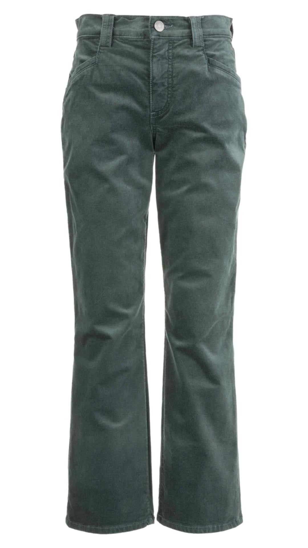 Teal velveteen straight leg pants, front view