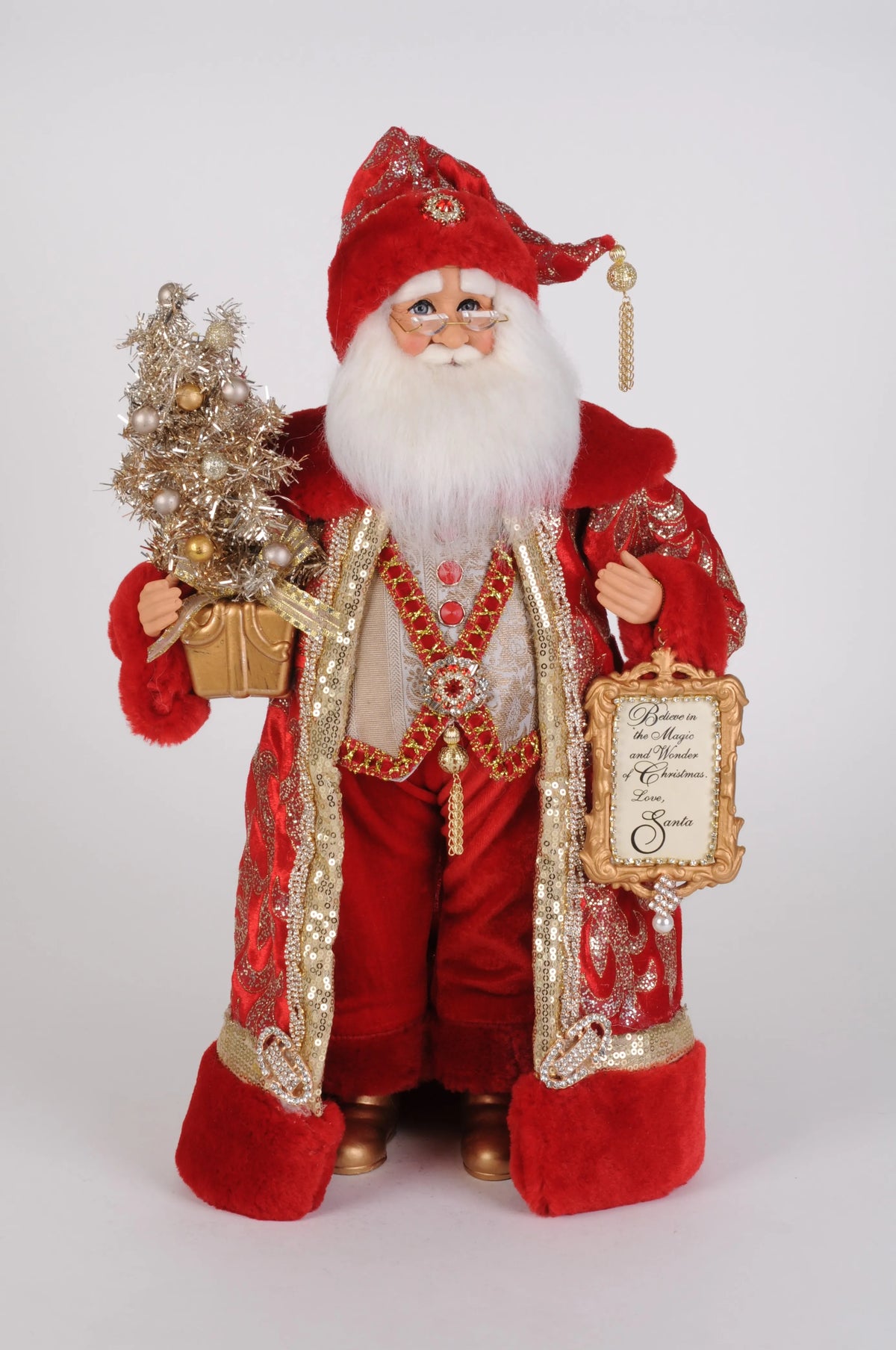 Karen Didion Lighted Scarlet Jeweled Santa collectible Christmas figure, full view