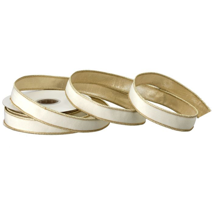 Velvet Pastel Ribbon with Edge Ivory - Regency