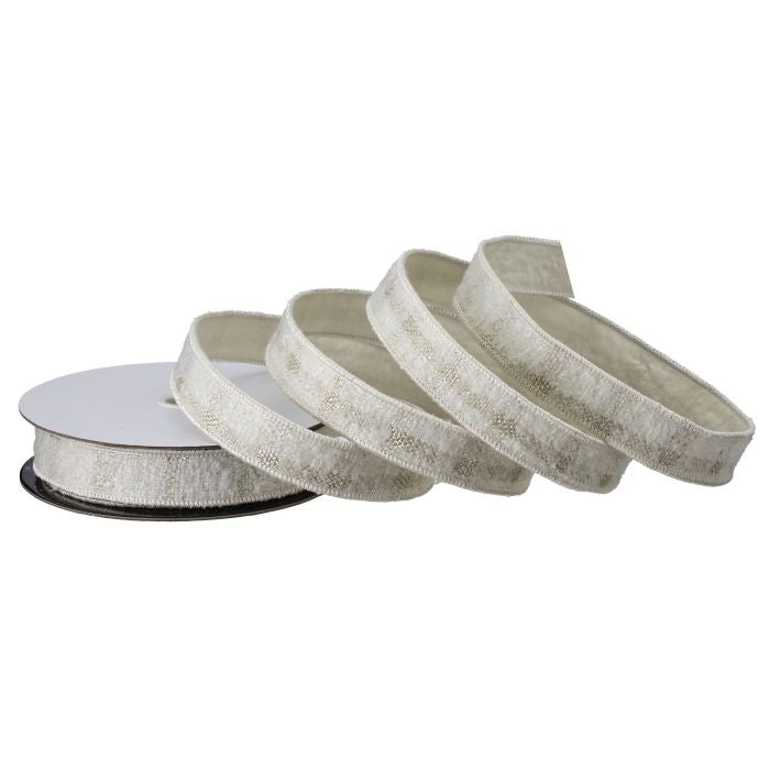 Simple Tweed Wired Ribbon Ivory - Regency