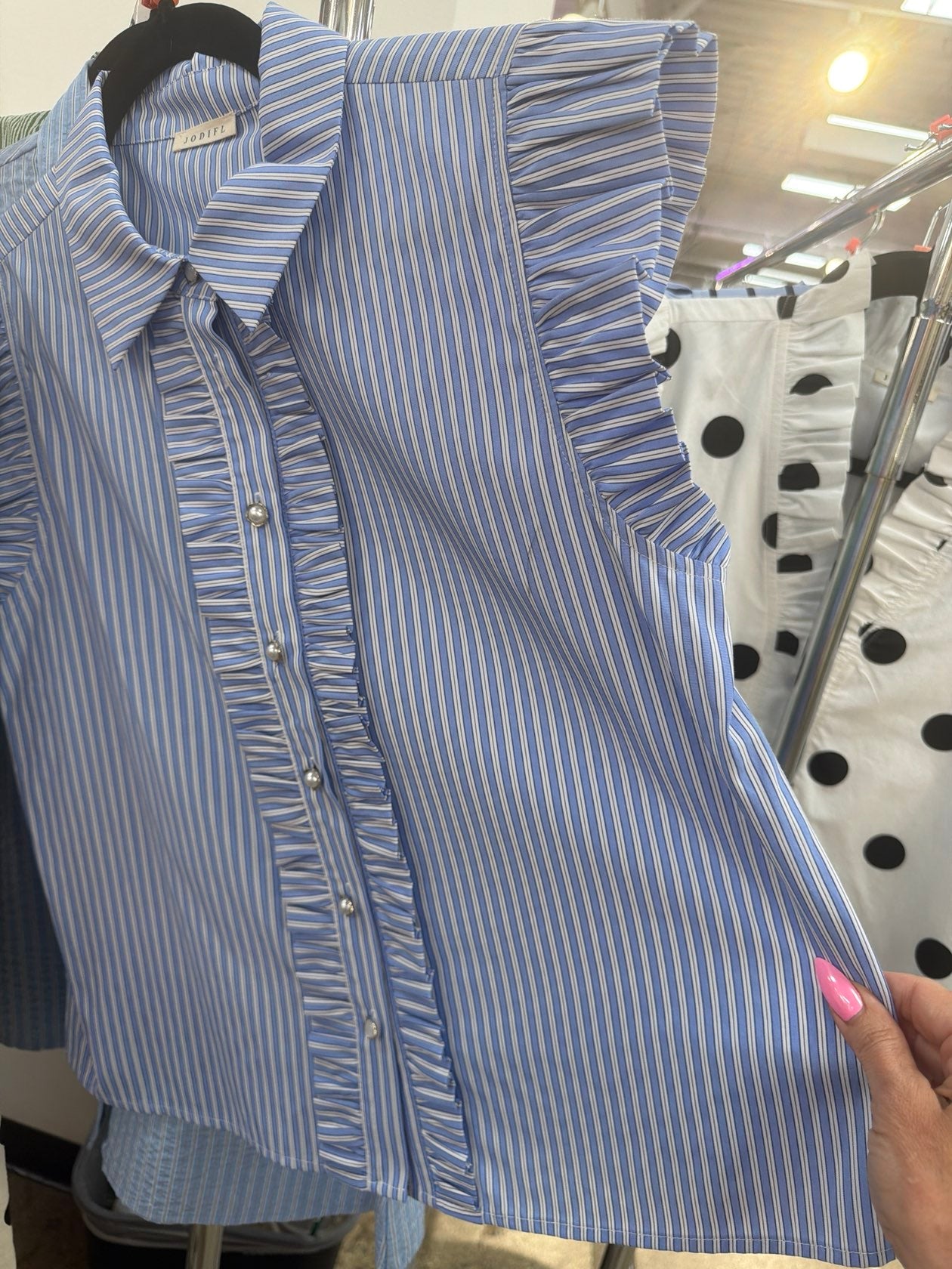 Striped Blue Ruffle Top