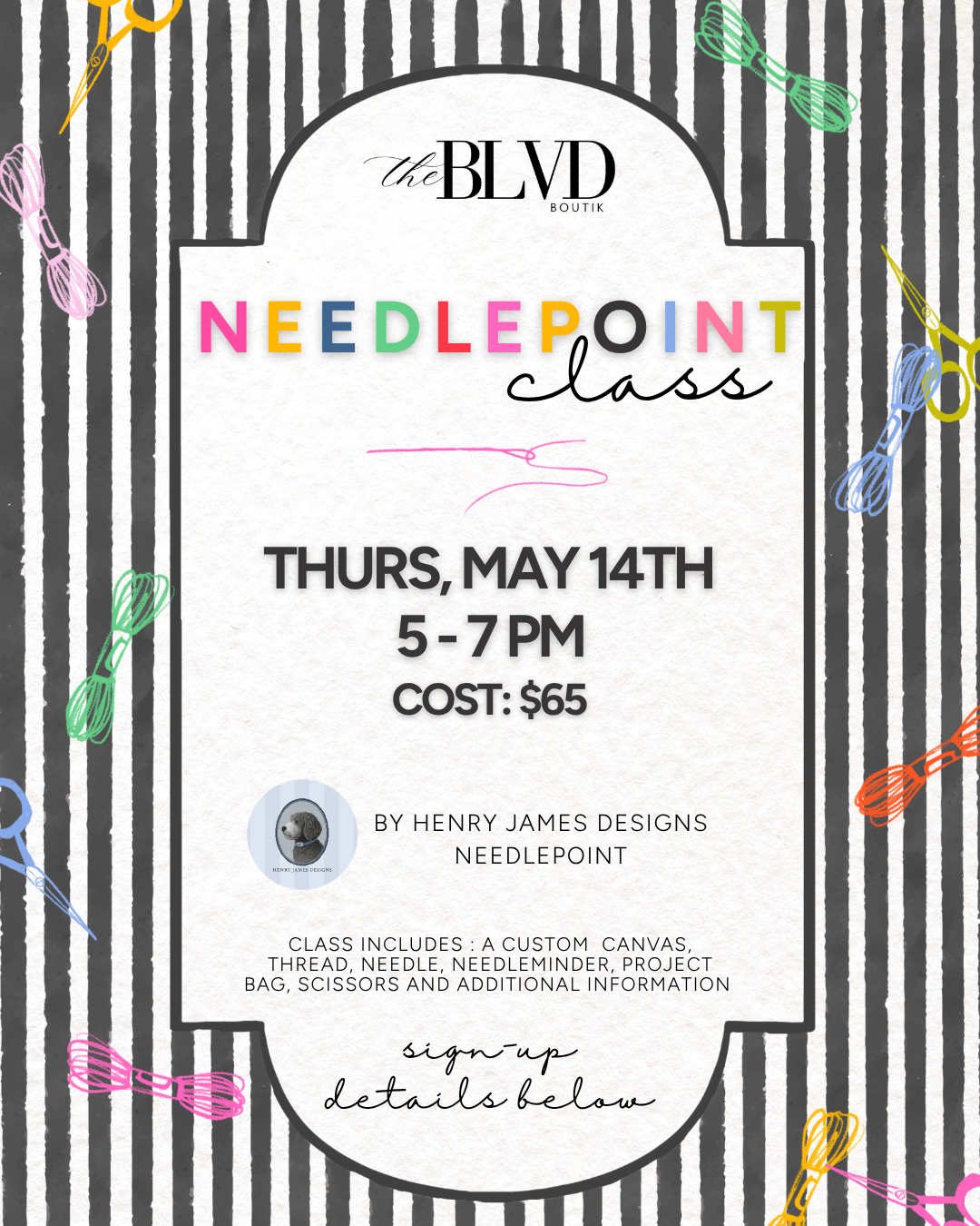 Needlepoint Class: May 14, 5-7pm
