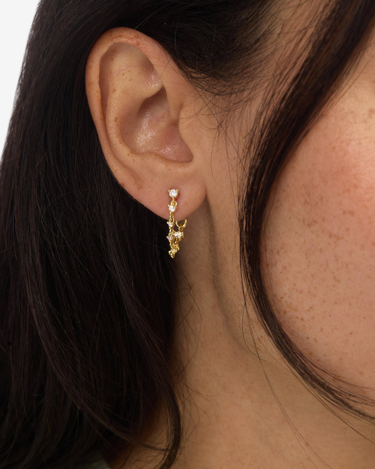Not Your Basic Soft Hoop Earrings gold, worn on ear