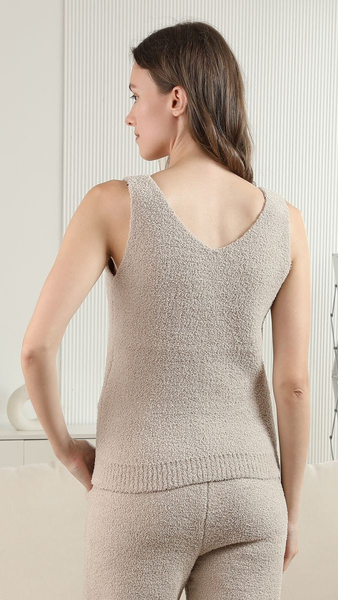 Beige Color V-Neck Knit Tank Top