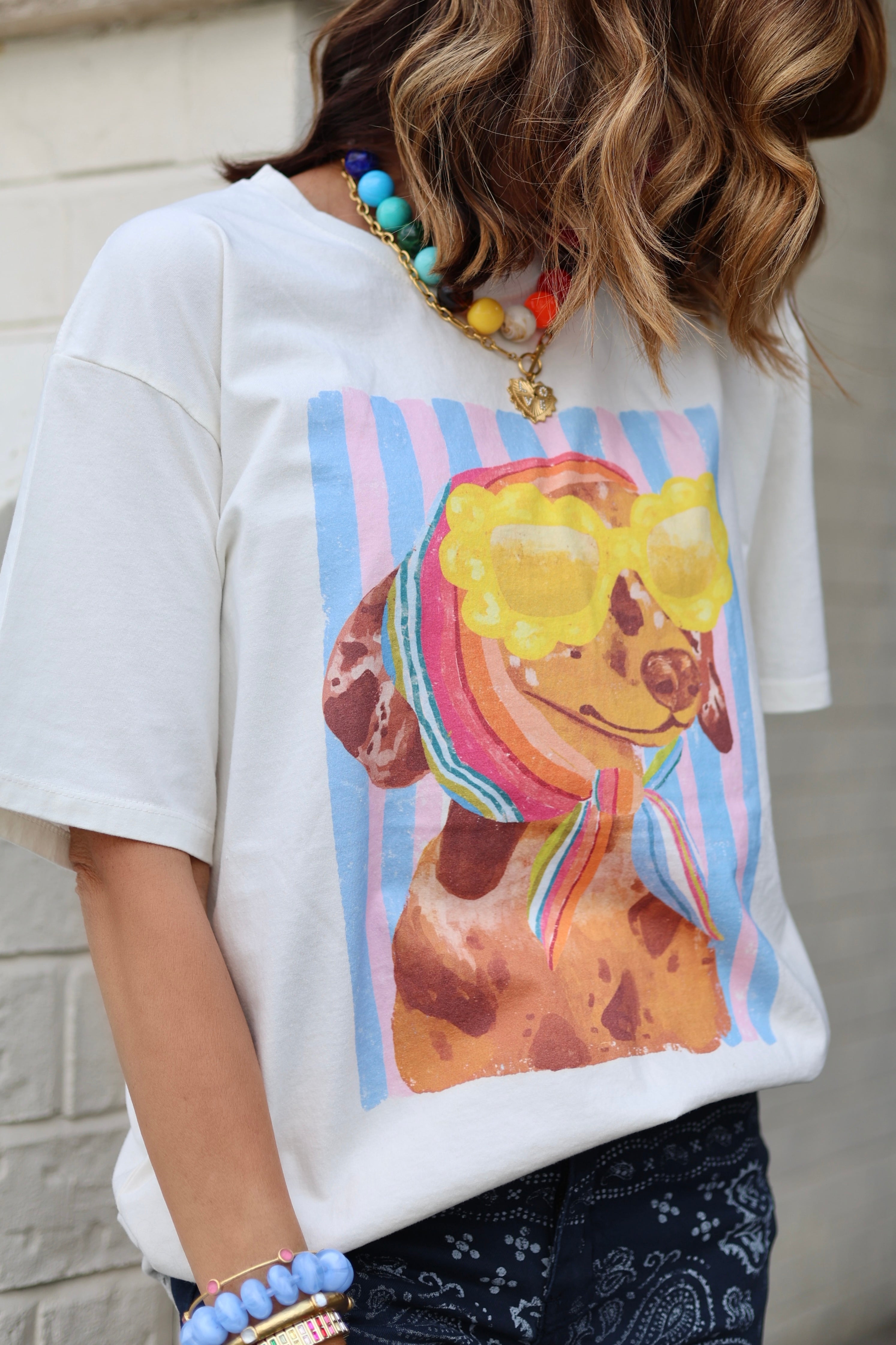 Dapper Doxie Tee with dachshund graphic, front view