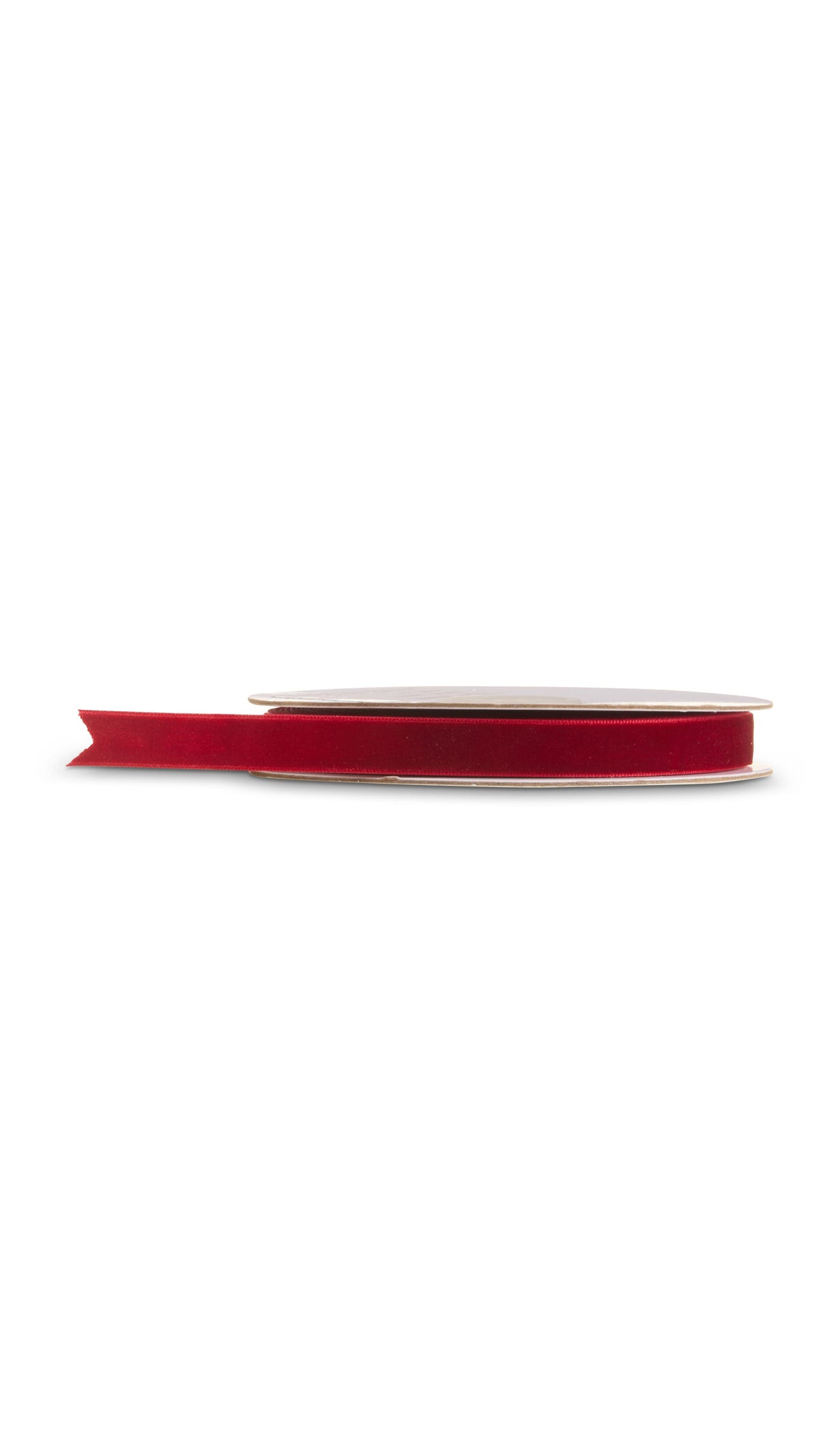 Burgundy velvet ribbon spool, 0.5 inch wide by 10 yards, full view on white