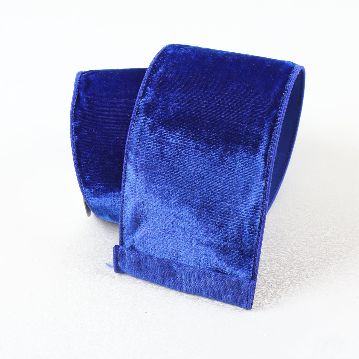 Farrisilk velvet ribbon in royal blue, 4 in x 10 yd, wired edge, front view