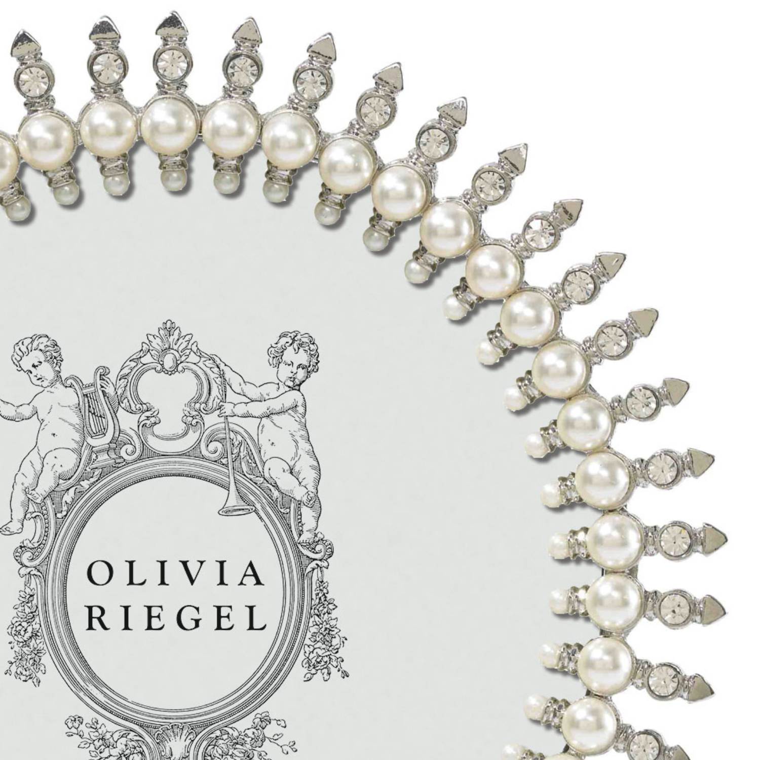 Olivia Riegel Silver Pearl Jubilee 5 inch round crystal and pearl picture frame