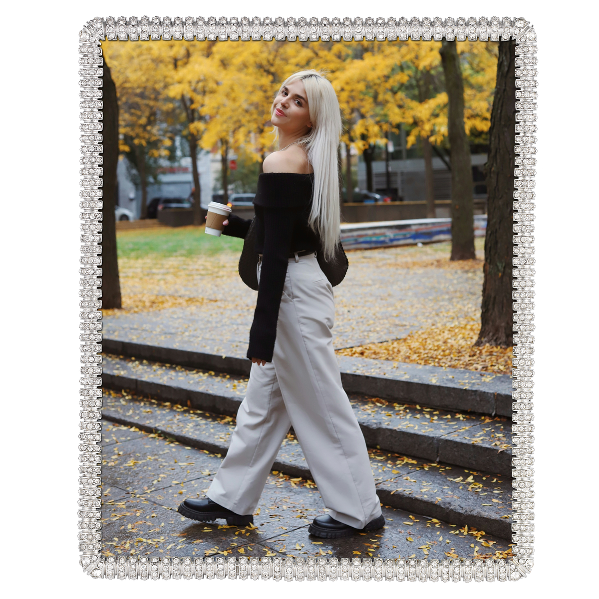 Olivia Riegel Crystal Chelsea 4x4 Picture Frame in Silver channel-set crystal pewter, lifestyle view