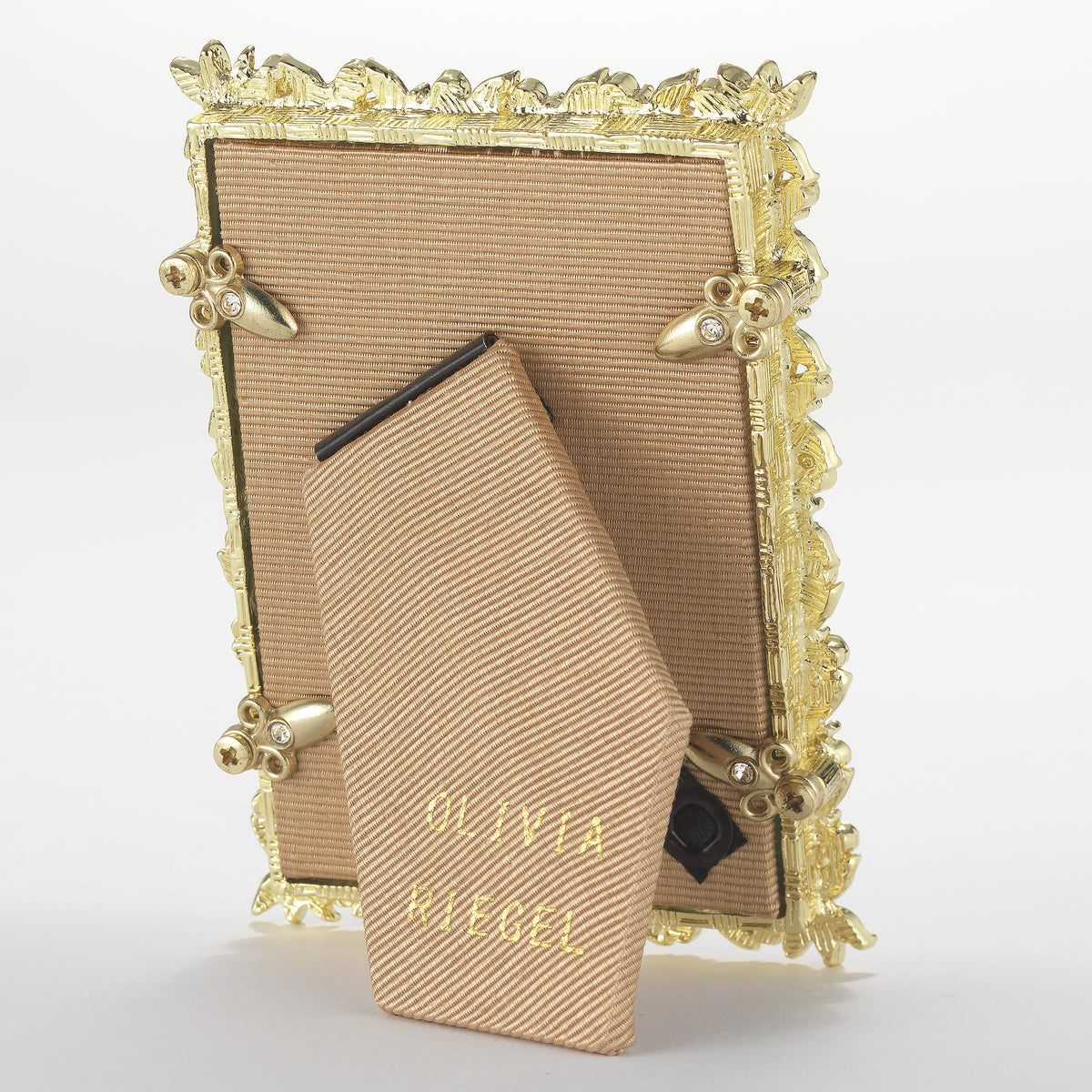 Olivia Riegel Victoria 2.5x3.5 Picture Frame in Gold crystal pewter, back with easel view