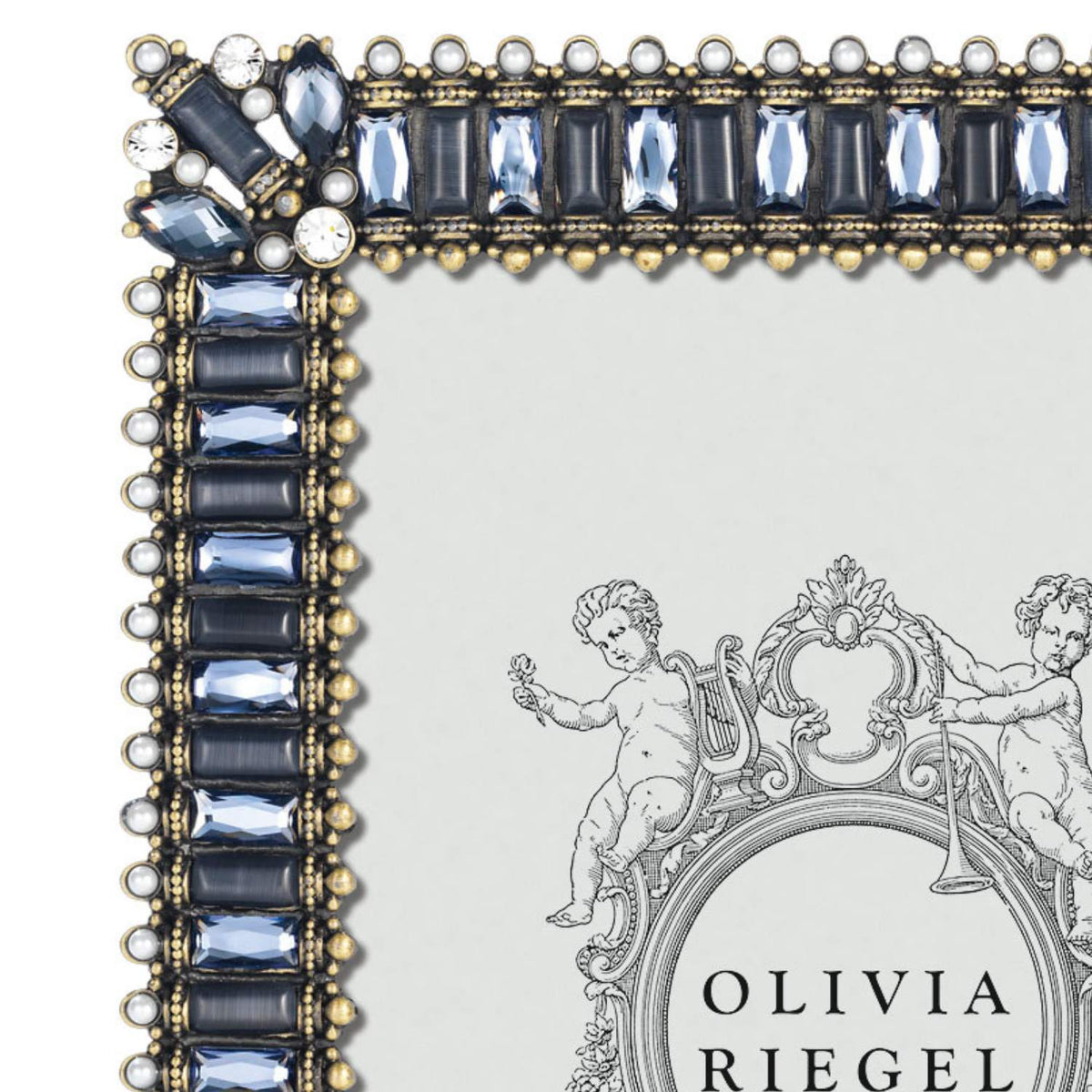 Olivia Riegel Copenhagen 4x6 Picture Frame in bronze finish with crystals, glass gems and faux pearls, detail view