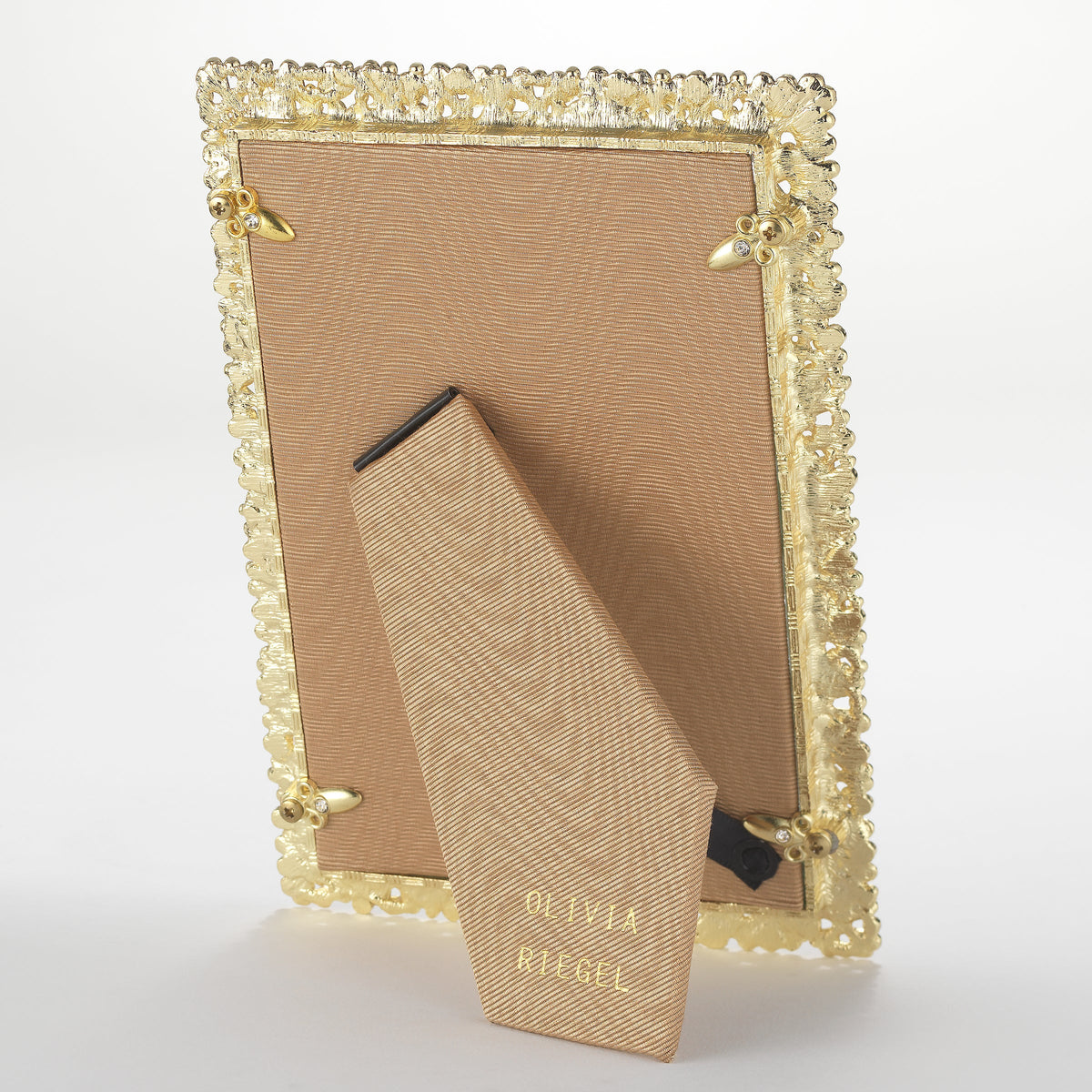 Olivia Riegel Evie 4x6 Picture Frame in Gold crystal pewter, back with easel view