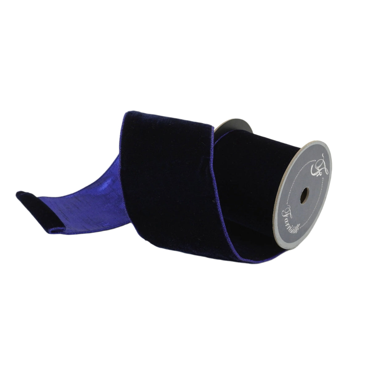 Farrisilk velvet luster ribbon in navy, 4 in x 10 yd, wired edge, front view