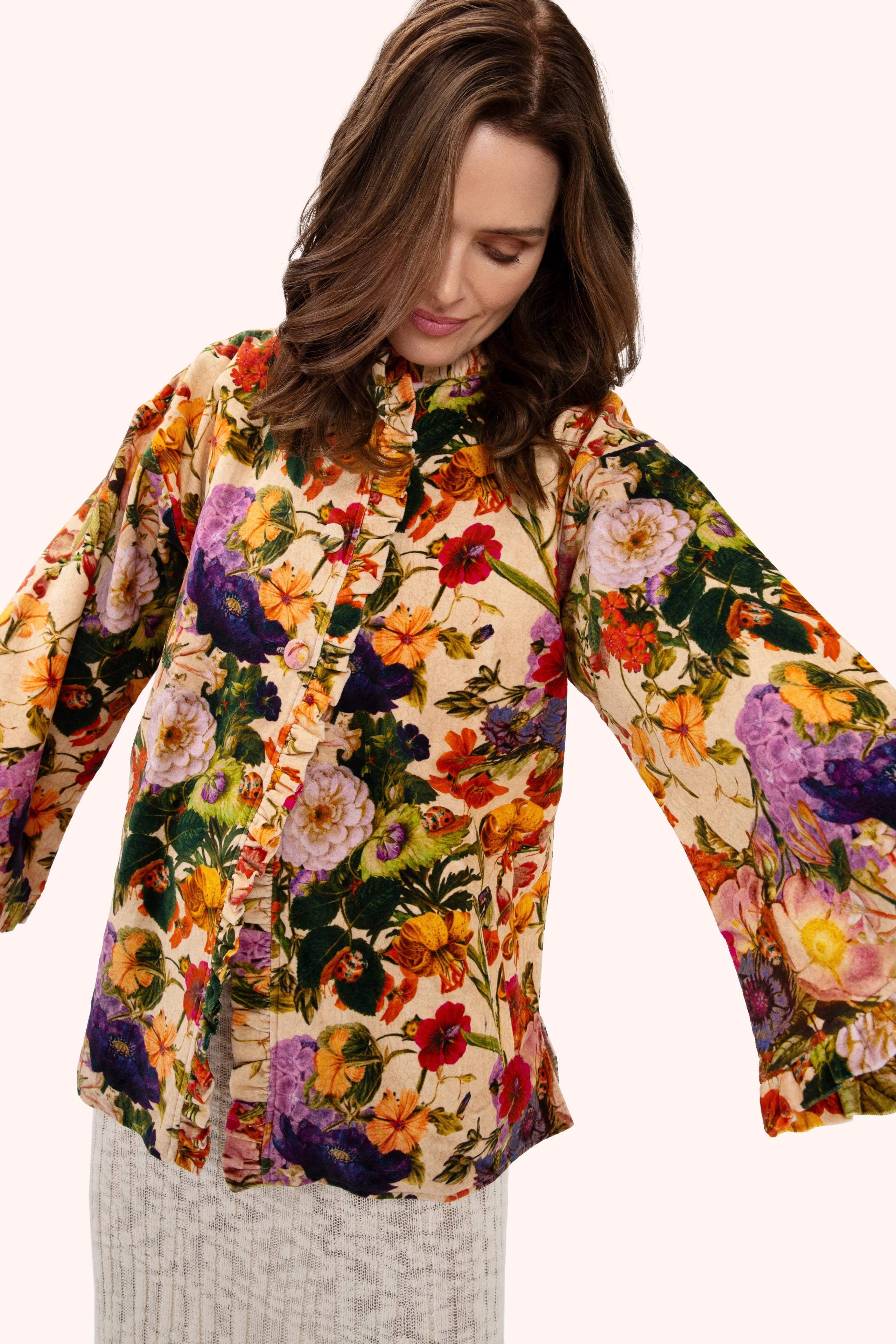 Cream Floral Velvet Jacket