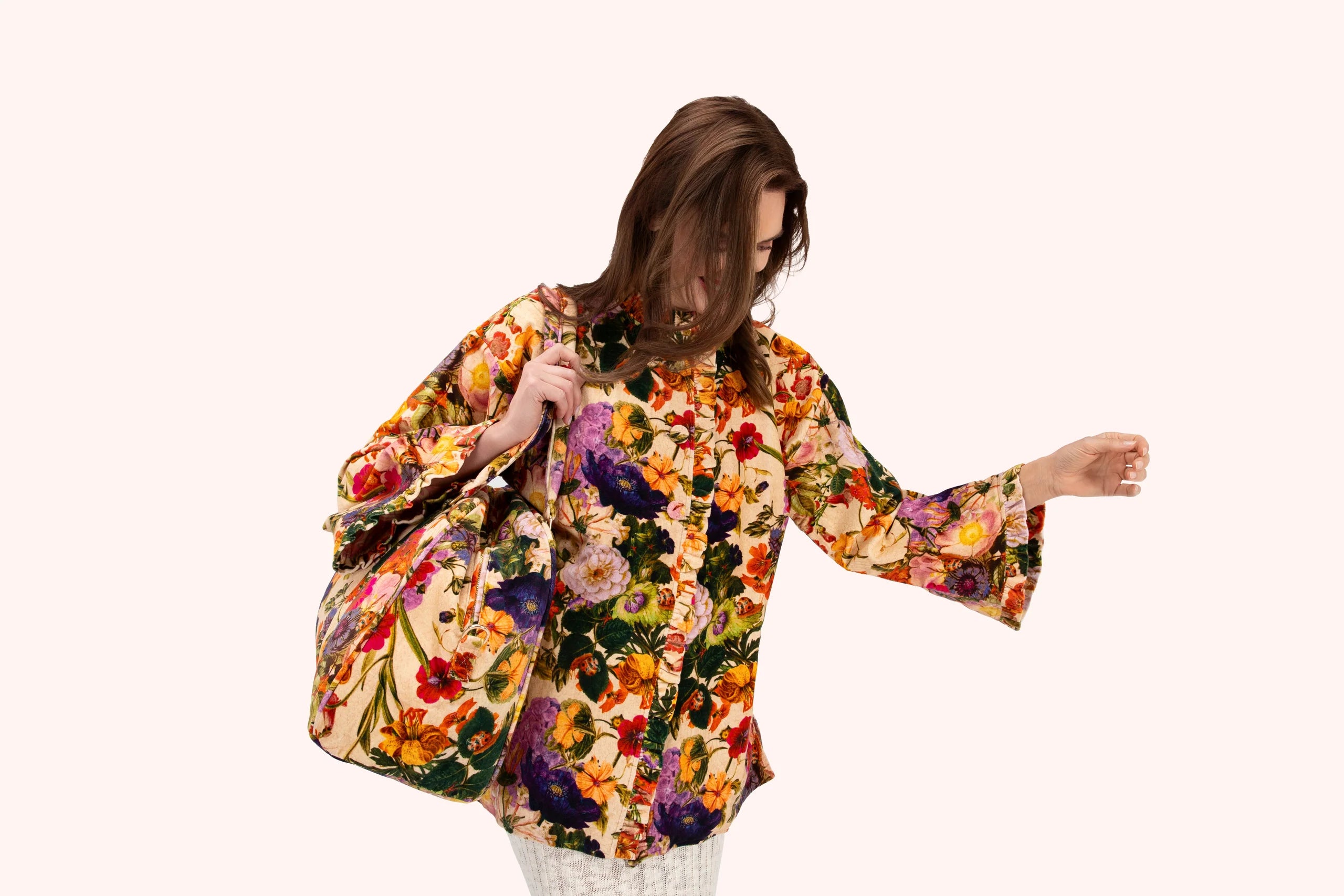 Cream Floral Velvet Jacket