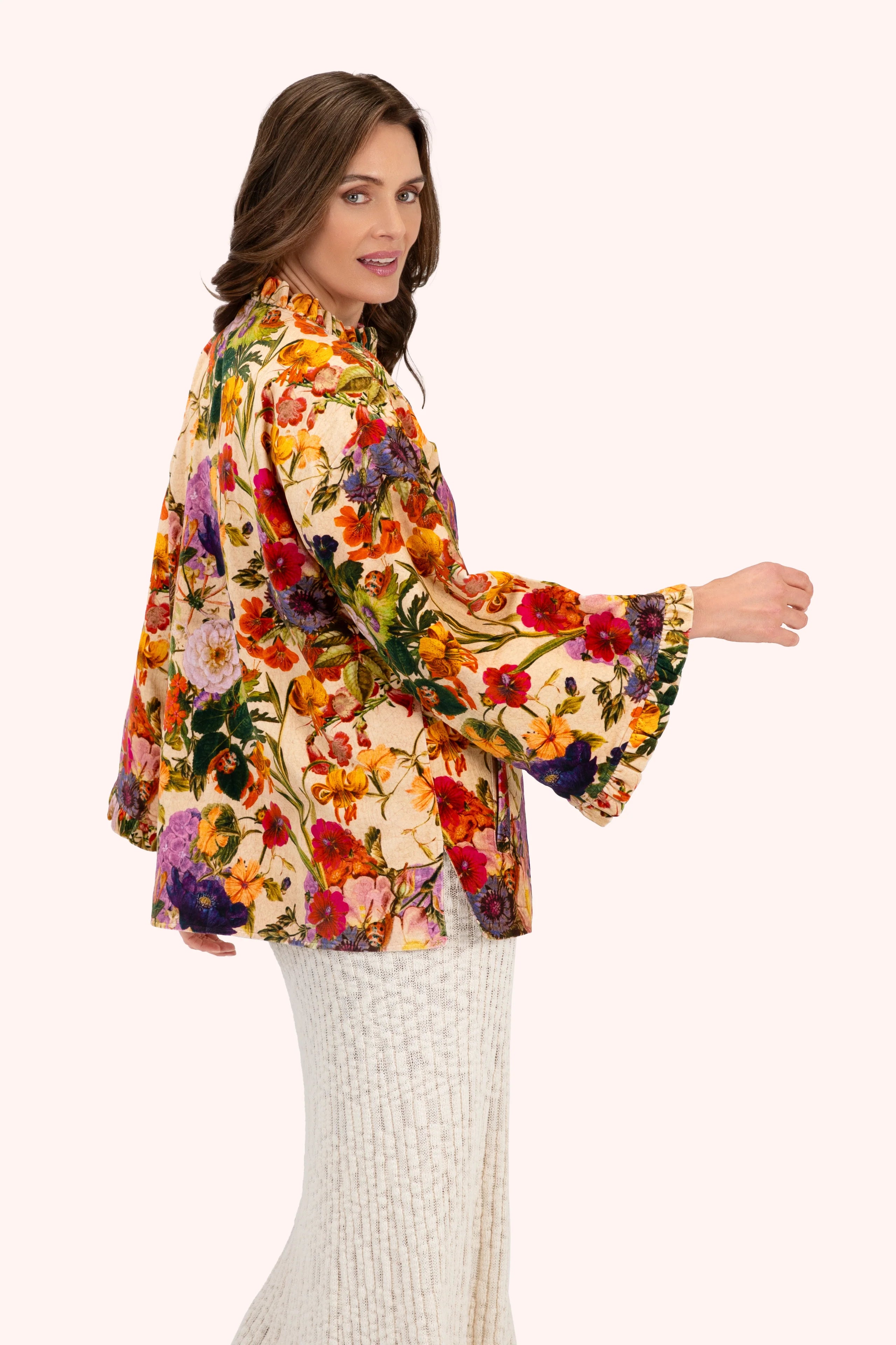 Cream Floral Velvet Jacket