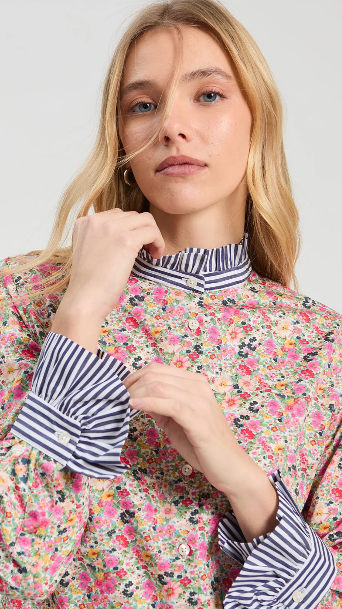 Nicola Mini Floral Shirt/Ecru