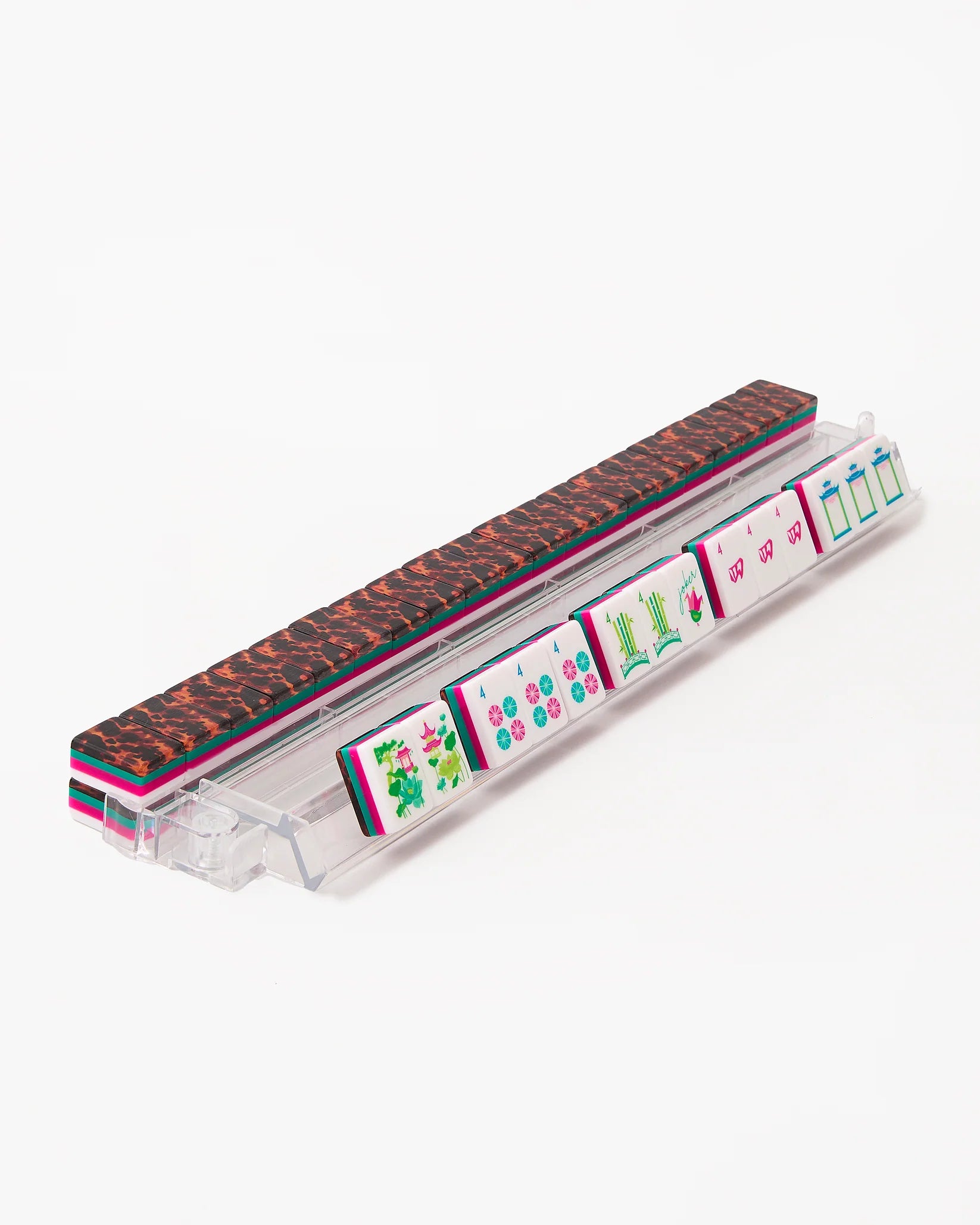 Rectangular container with patterned lid and base on a white background