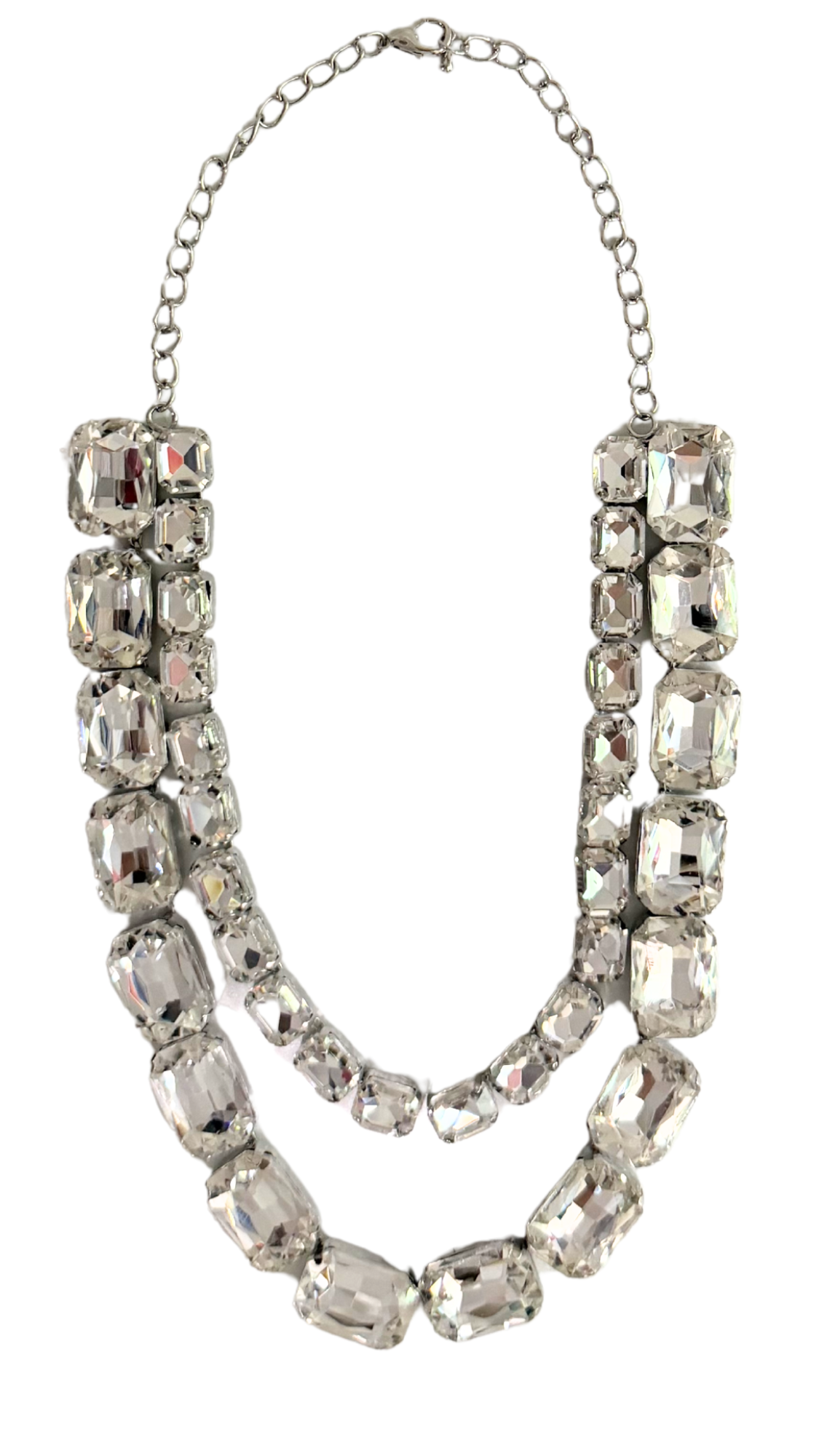 Elegant necklace with clear gemstones on a white background
