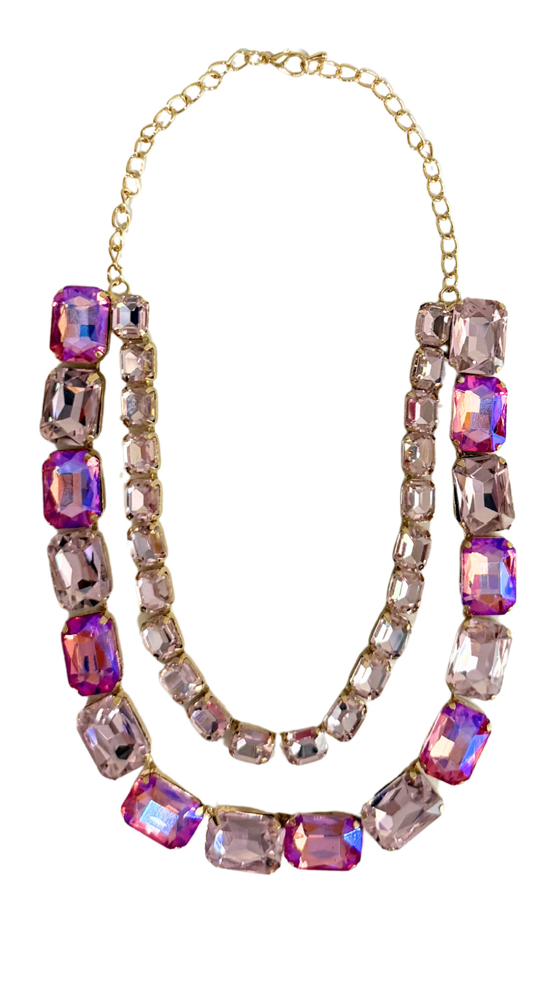 Necklace with multicolored gemstones on a white background