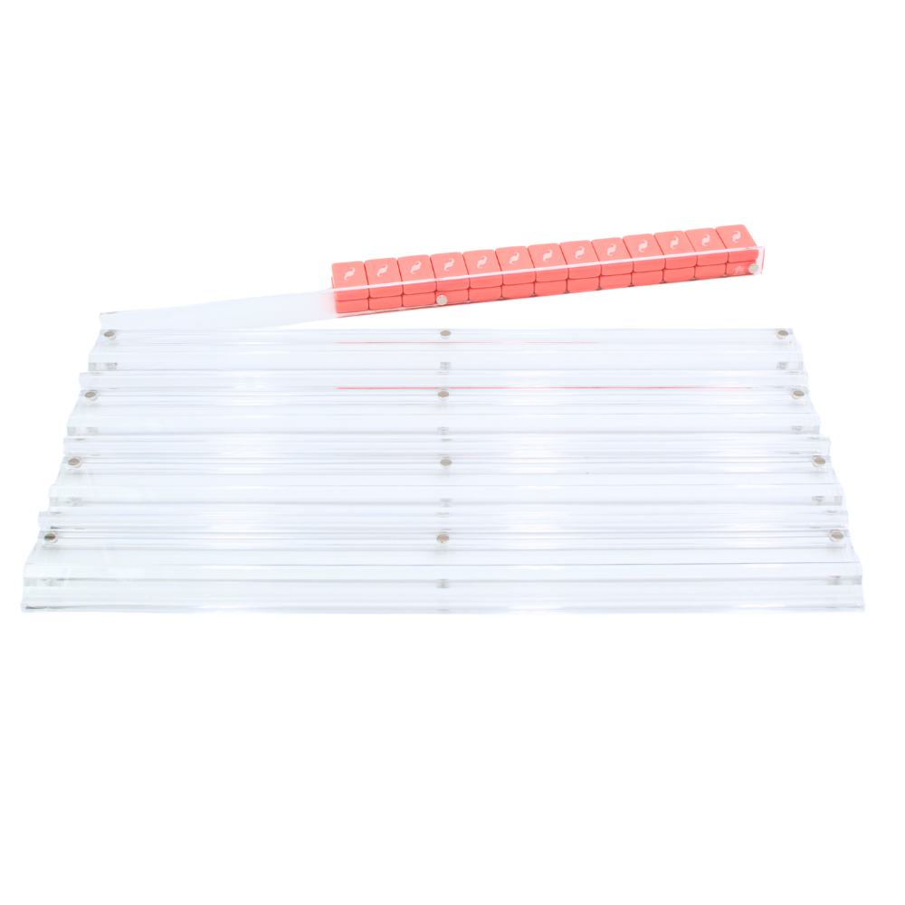 Set of white rulers with a pink ruler on a white background