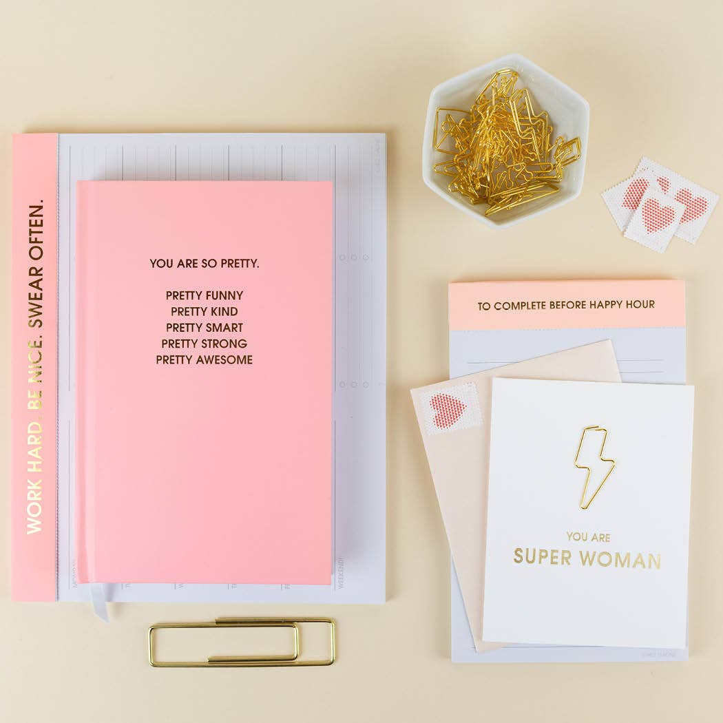 You Are So Pretty hardcover daily journal in sunset pink product photo - lifestyle view - BLVD Boutik