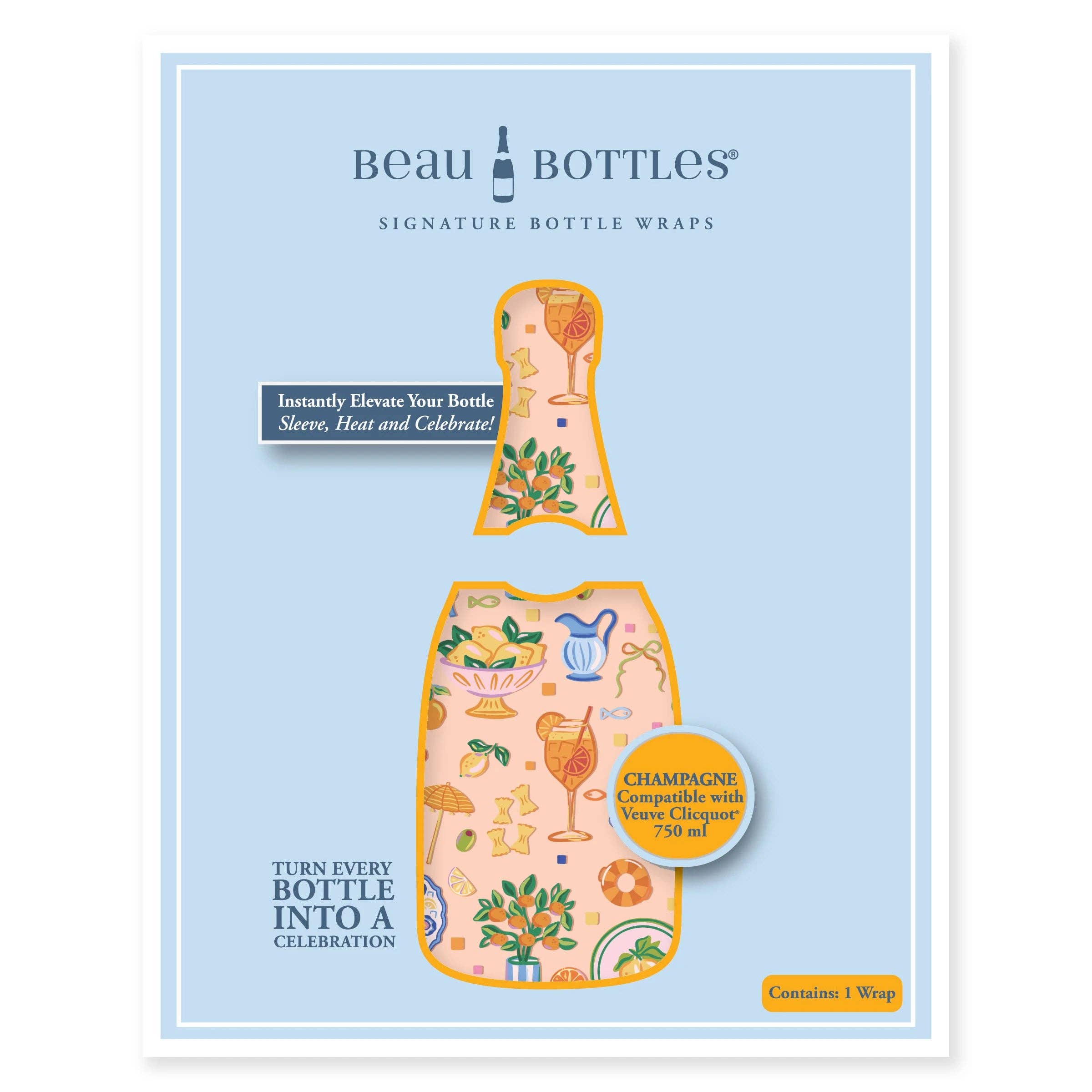 Beau Bottles Citrus Spritz champagne bottle wrap — close-up view — BLVD Boutik