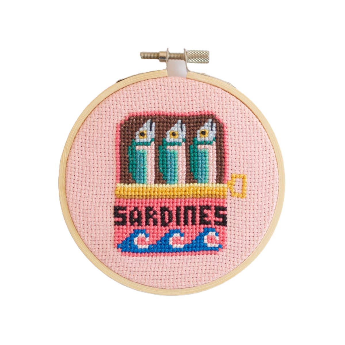Sardines cross stitch kit product photo - in use view - BLVD Boutik
