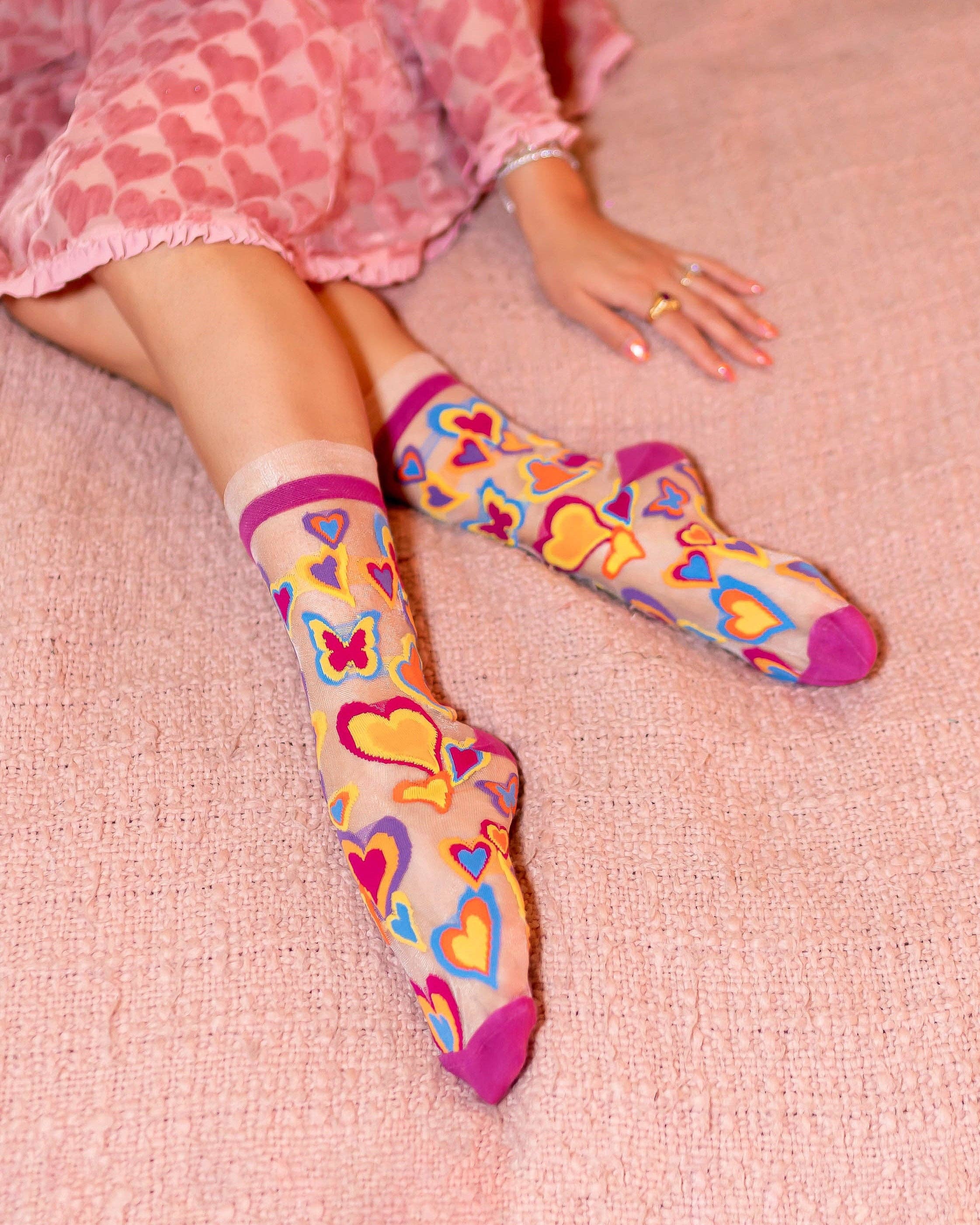 Y2K Hearts ruffle sheer crew sock product photo - alternate view - BLVD Boutik