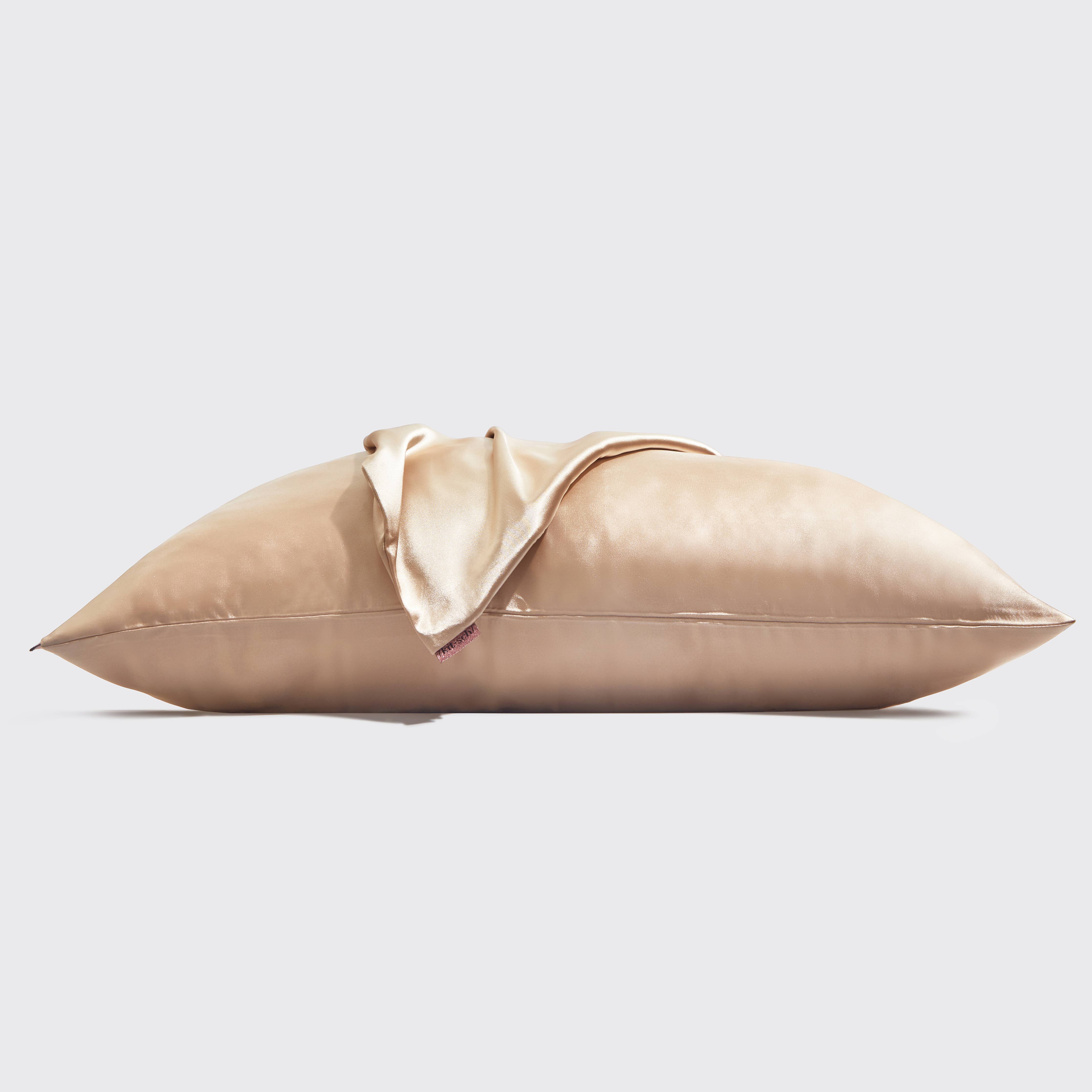 Satin standard pillowcase in champagne product photo - flat lay - BLVD Boutik