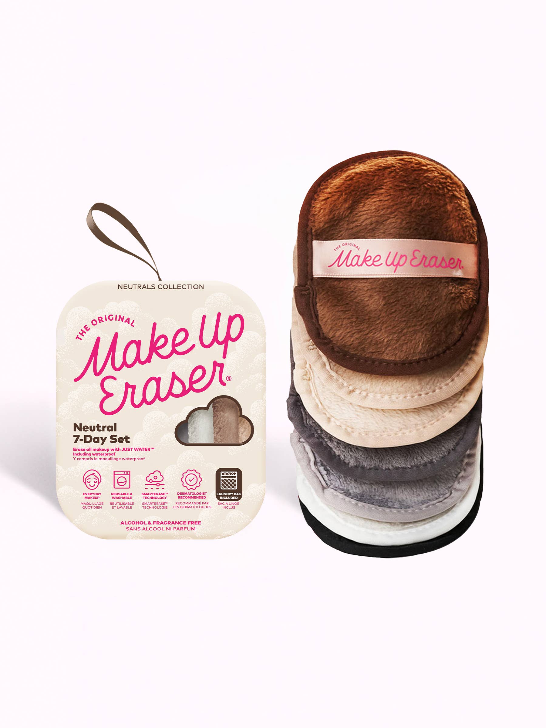 Makeup eraser set with packaging on a white background
