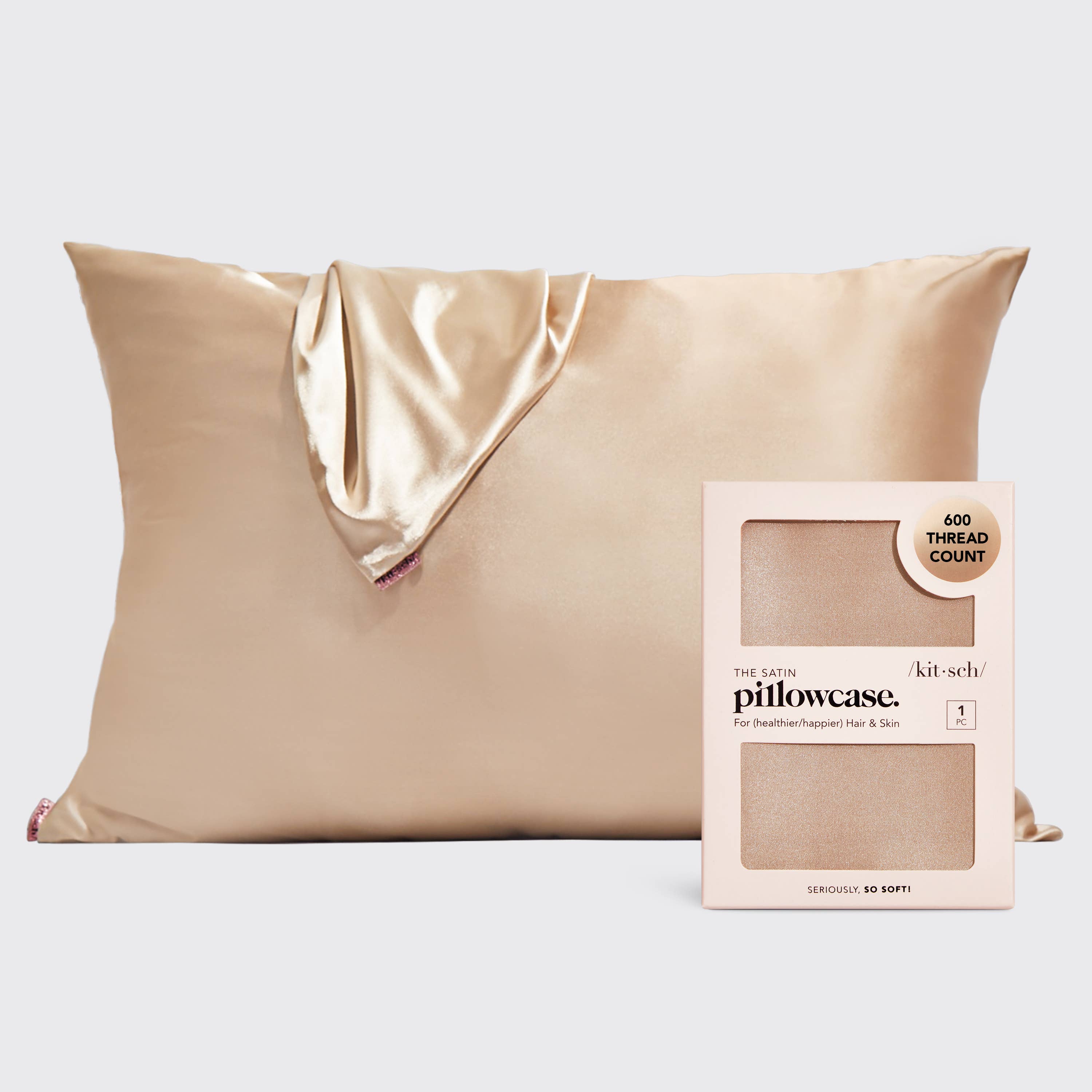 Satin standard pillowcase in champagne product photo - front view - BLVD Boutik