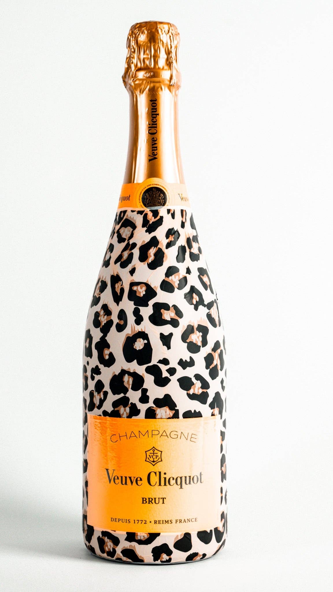 Beau Bottles Tan Leopard champagne bottle wrap — front view — BLVD Boutik