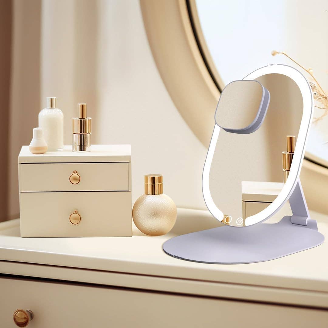 Sara ultra slim foldable lighted travel mirror product photo - lifestyle view - BLVD Boutik
