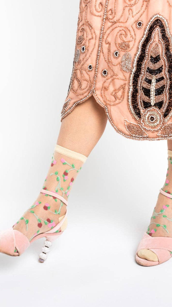Sheer Rosettes Crew Sock - The BLVD