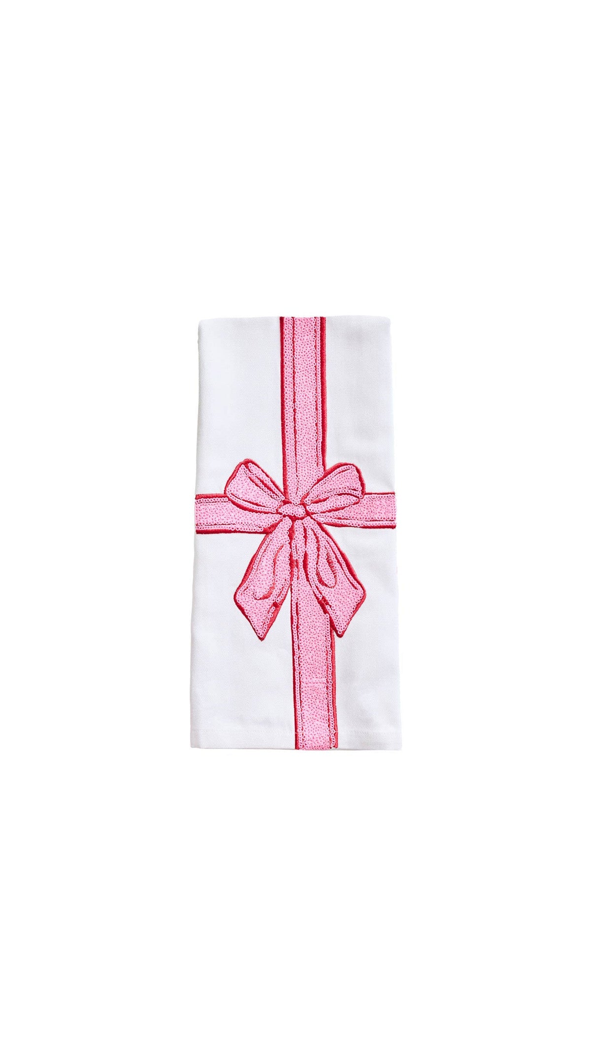 Mary Square Peppermint Present Christmas tea towel, full view on white