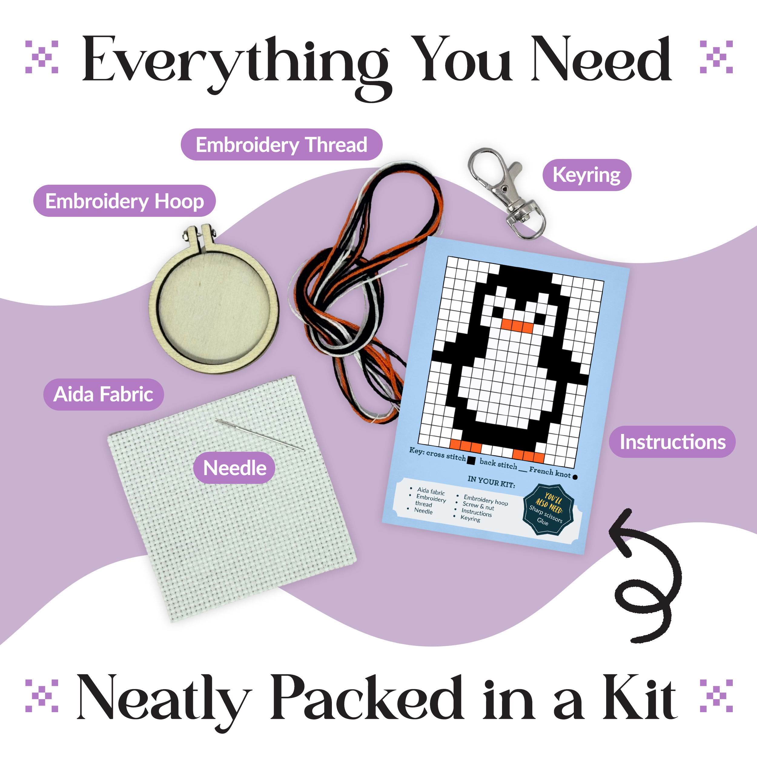 Waddle I Do Without You mini matchbox cross stitch kit product photo - in use view - BLVD Boutik