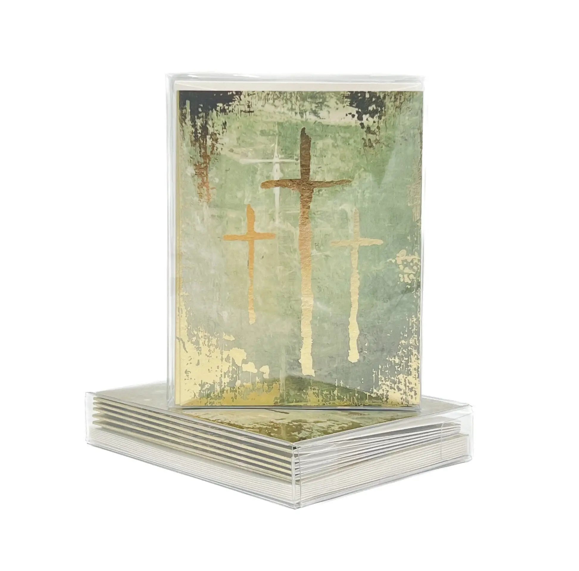 Sage Golden Crosses folded notes product photo - front view - BLVD Boutik