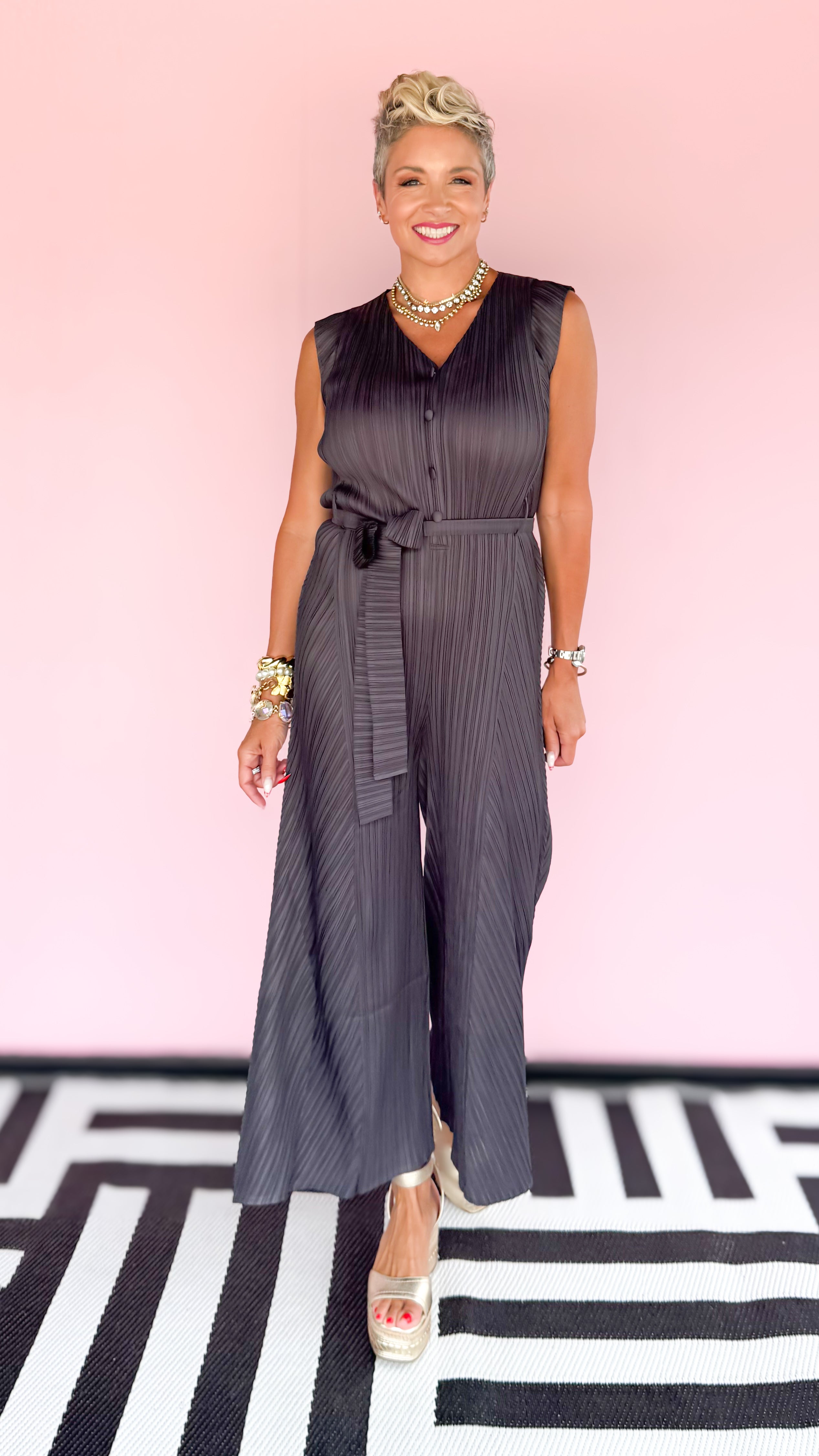 Karla Pleated Jumpsuit/Grey - The BLVD