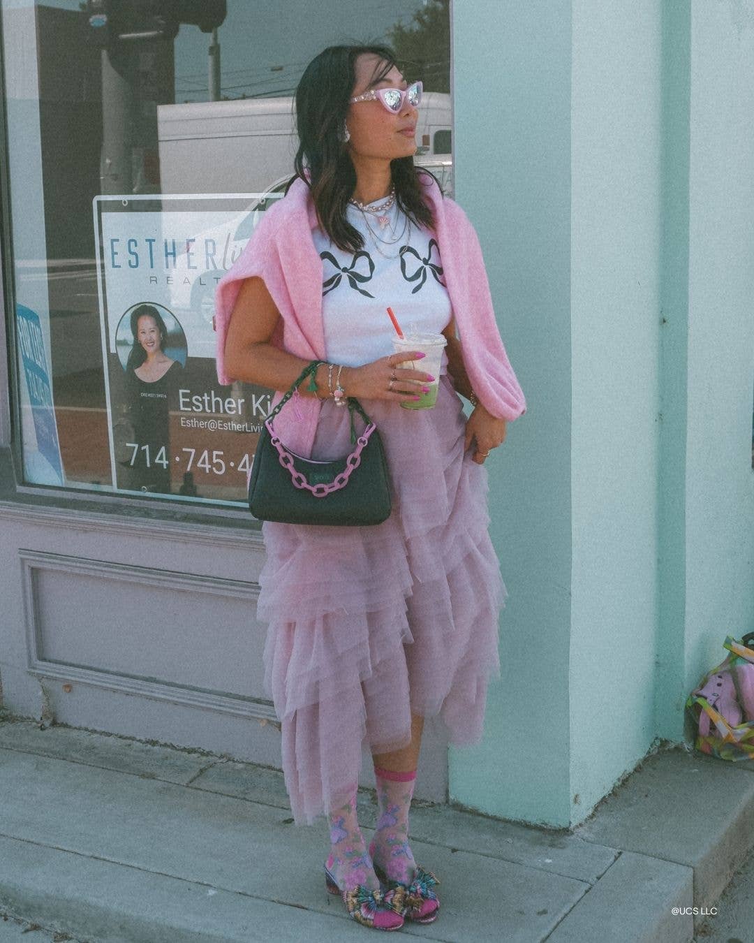 Wicked Glinda Land Butterfly Shimmer Sheer Crew Sock