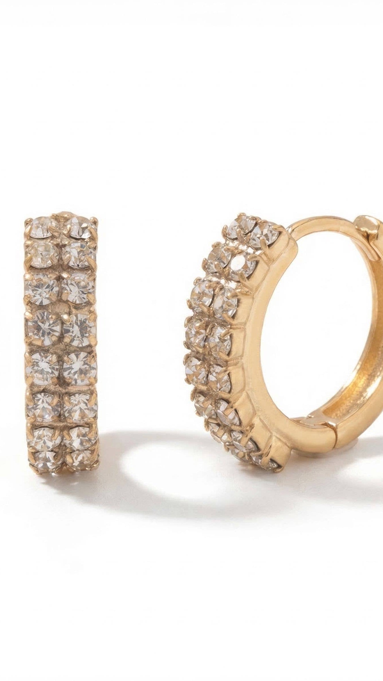 Double Crystal Huggie Hoop Earrings