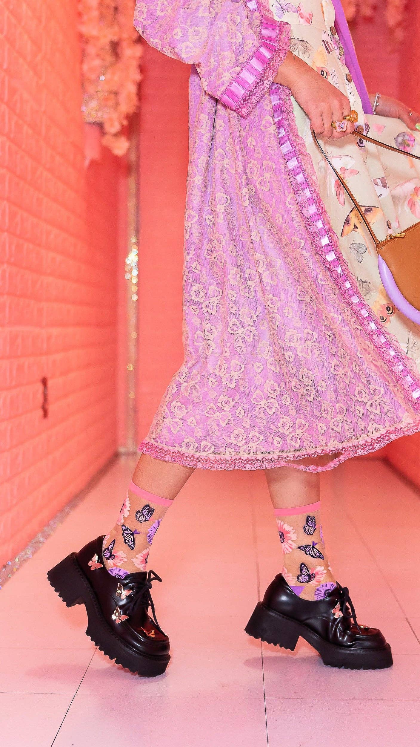 Sunflower Butterfly Sheer Crew Sock - The BLVD