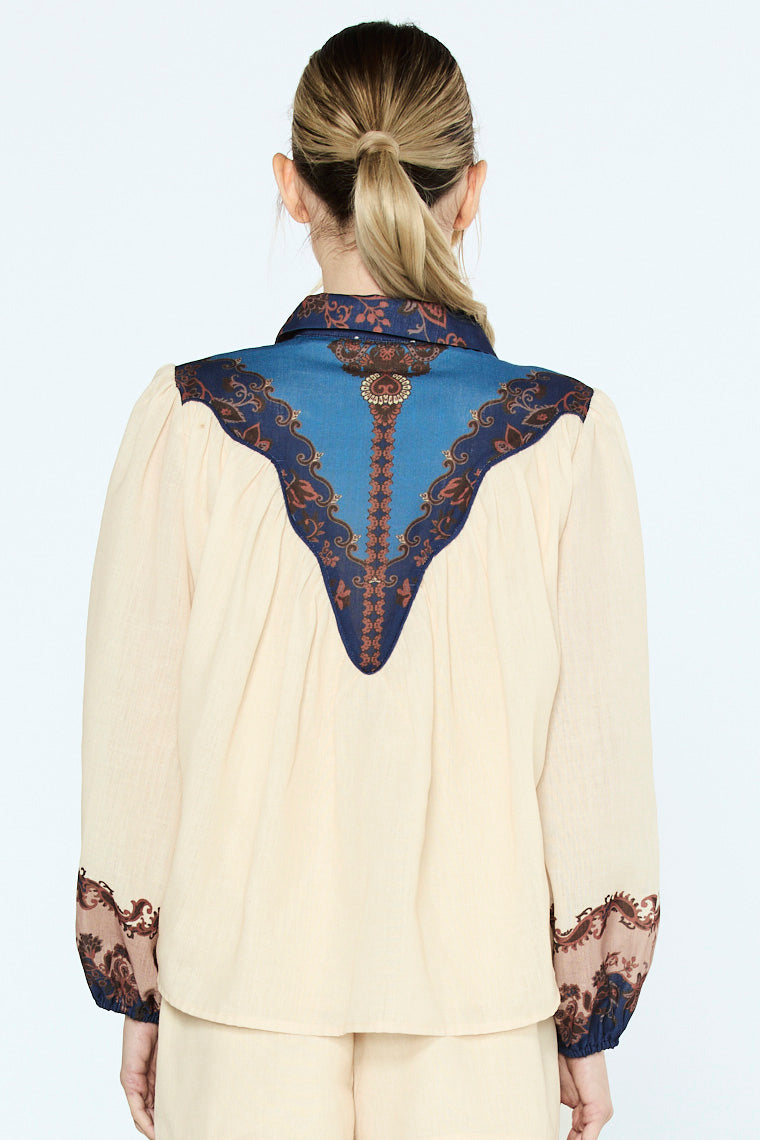 Engineer Print Button Down Blouse in Cream Multi by Ciebon — image 3 of 4