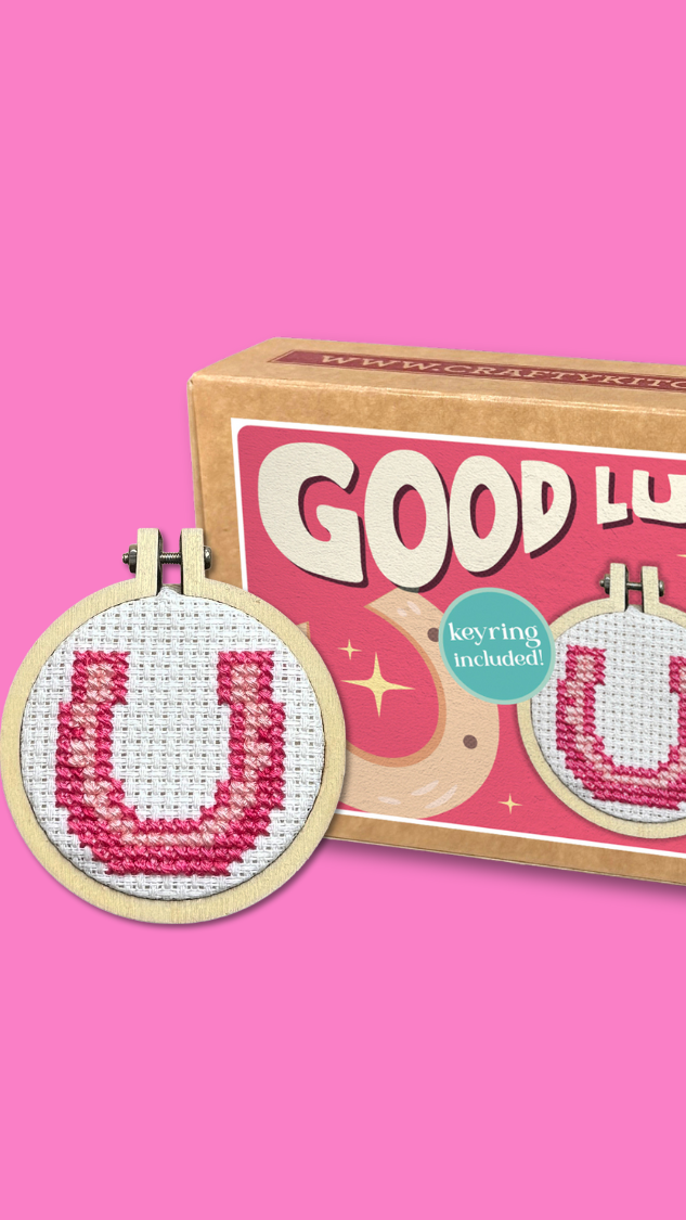 Good Luck Babe mini matchbox cross stitch kit product photo - detail view - BLVD Boutik