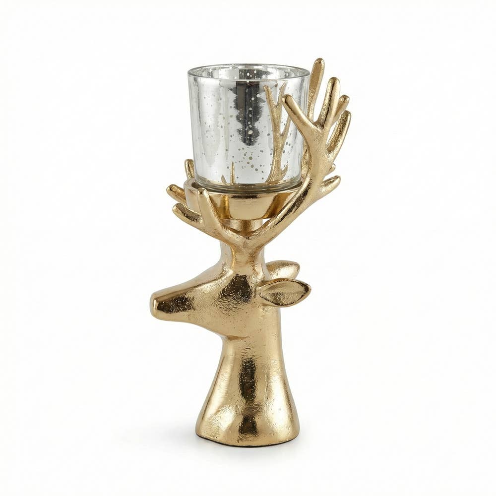 Gold reindeer votive candle holder for Christmas, original product photo