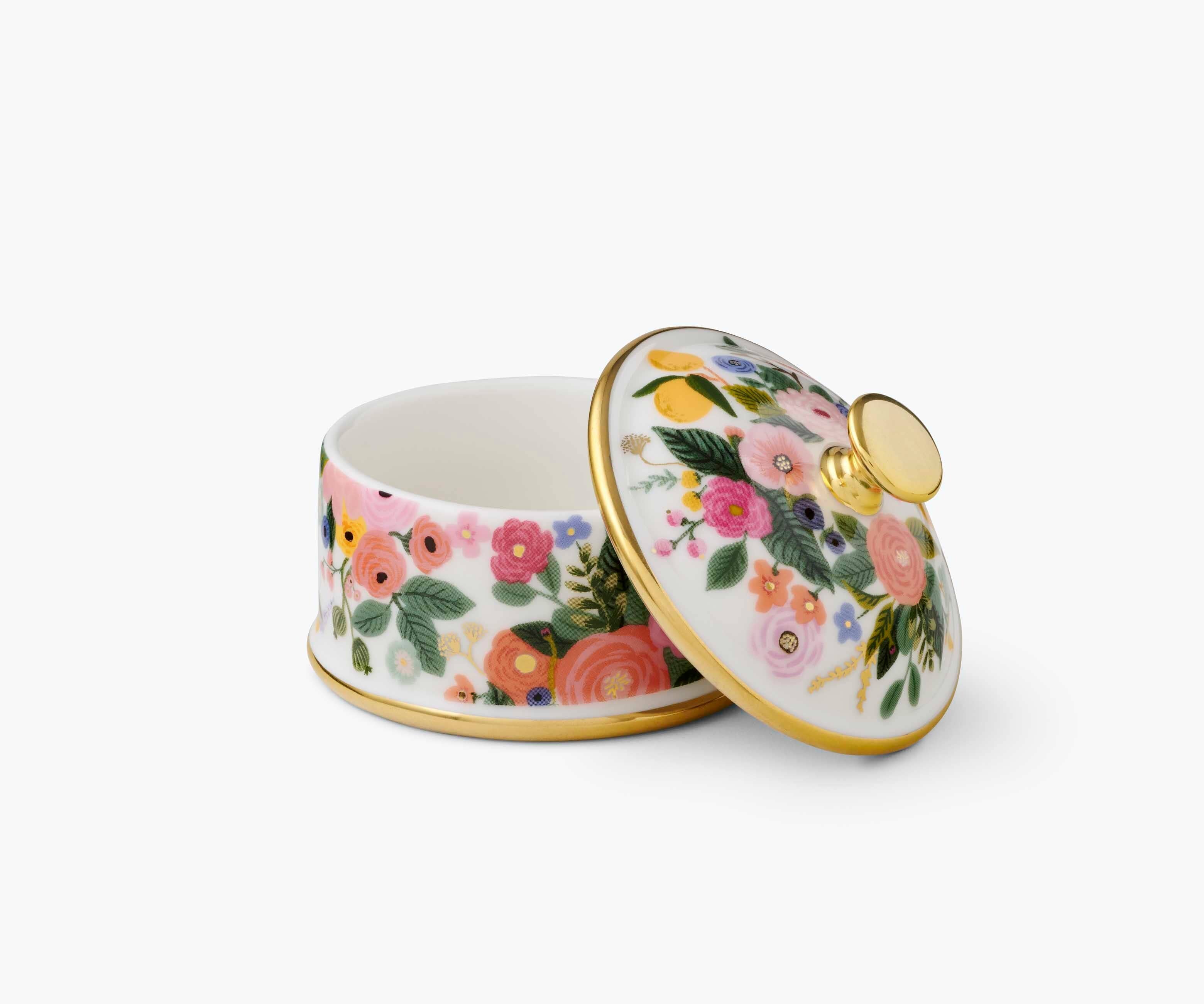 Garden Party round porcelain box product photo - styled view - BLVD Boutik