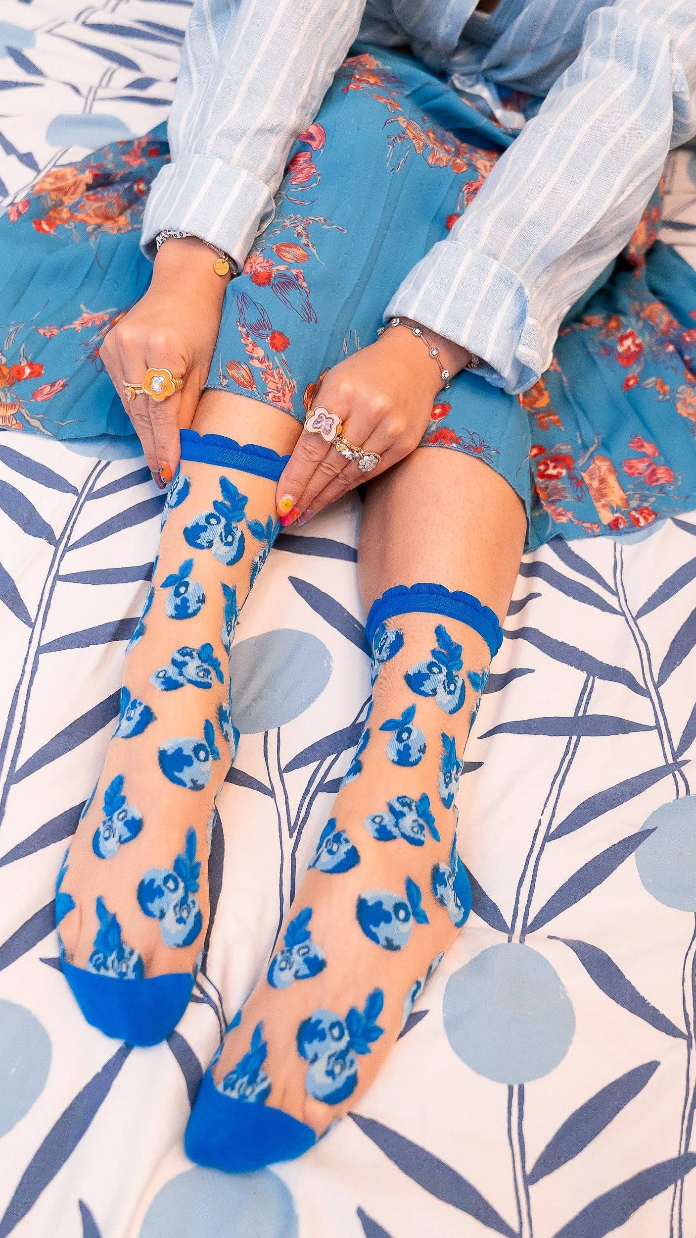 Blueberry Ruffle Sheer Crew Sock