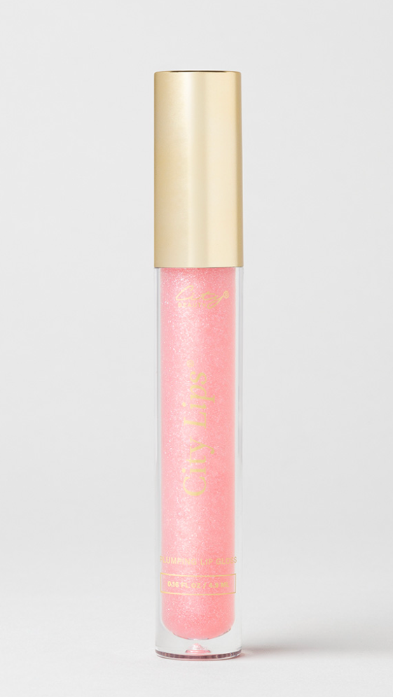 City Lips plumping lip gloss in Tinsel Town, a cool pink shade