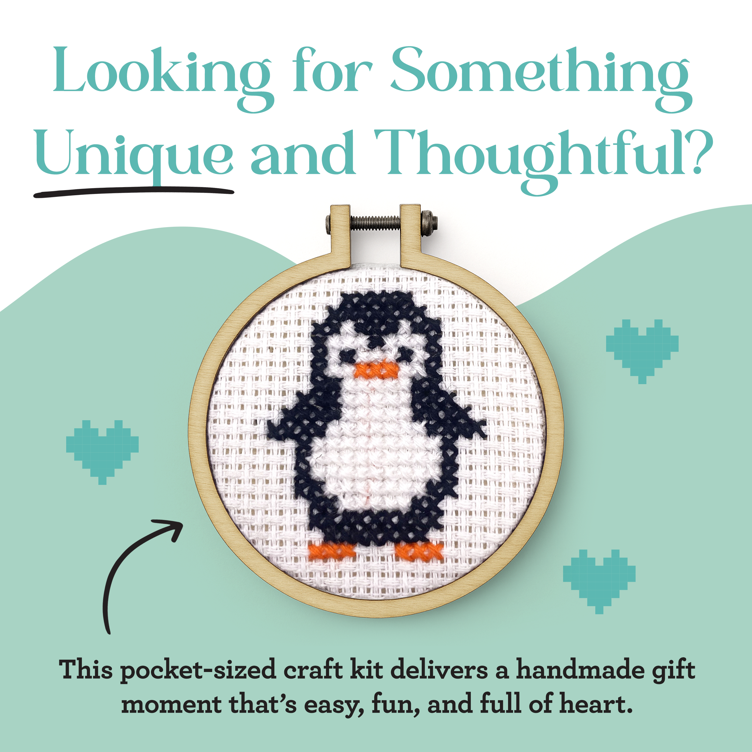 Waddle I Do Without You mini matchbox cross stitch kit product photo - styled view - BLVD Boutik