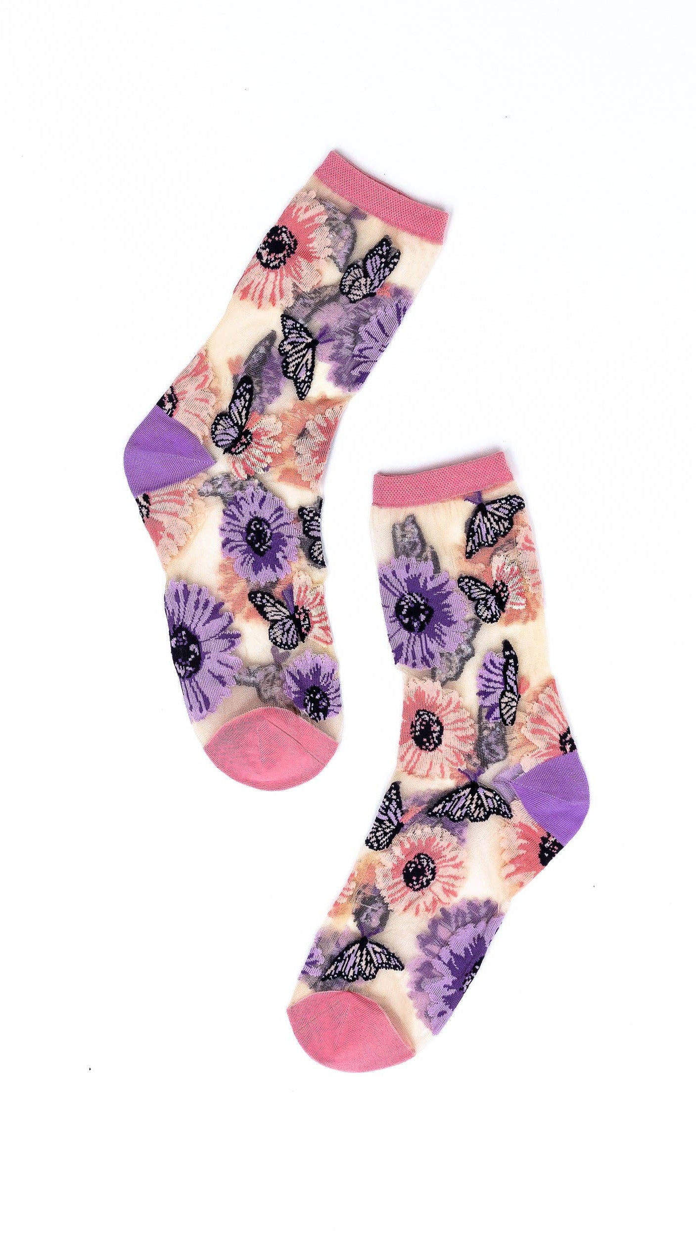 Sunflower Butterfly Sheer Crew Sock - The BLVD